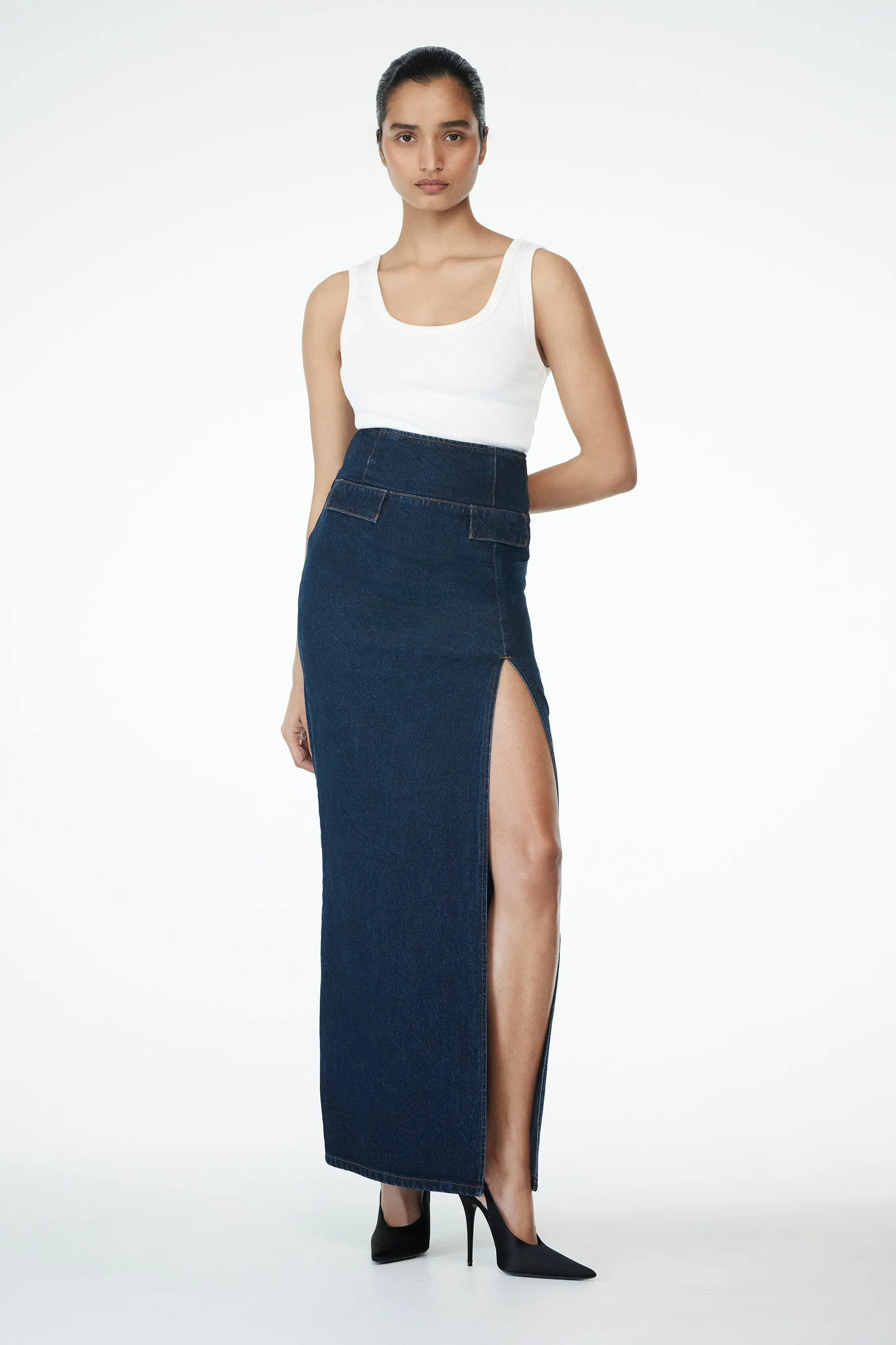 Maylena High Rise Denim Maxi Skirt - Indigo Blue sold by Meshki product image thumbnail 2