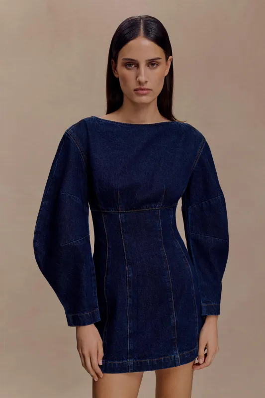 Cosmala Denim Long Sleeve Mini Dress - Indigo Blue sold by Meshki