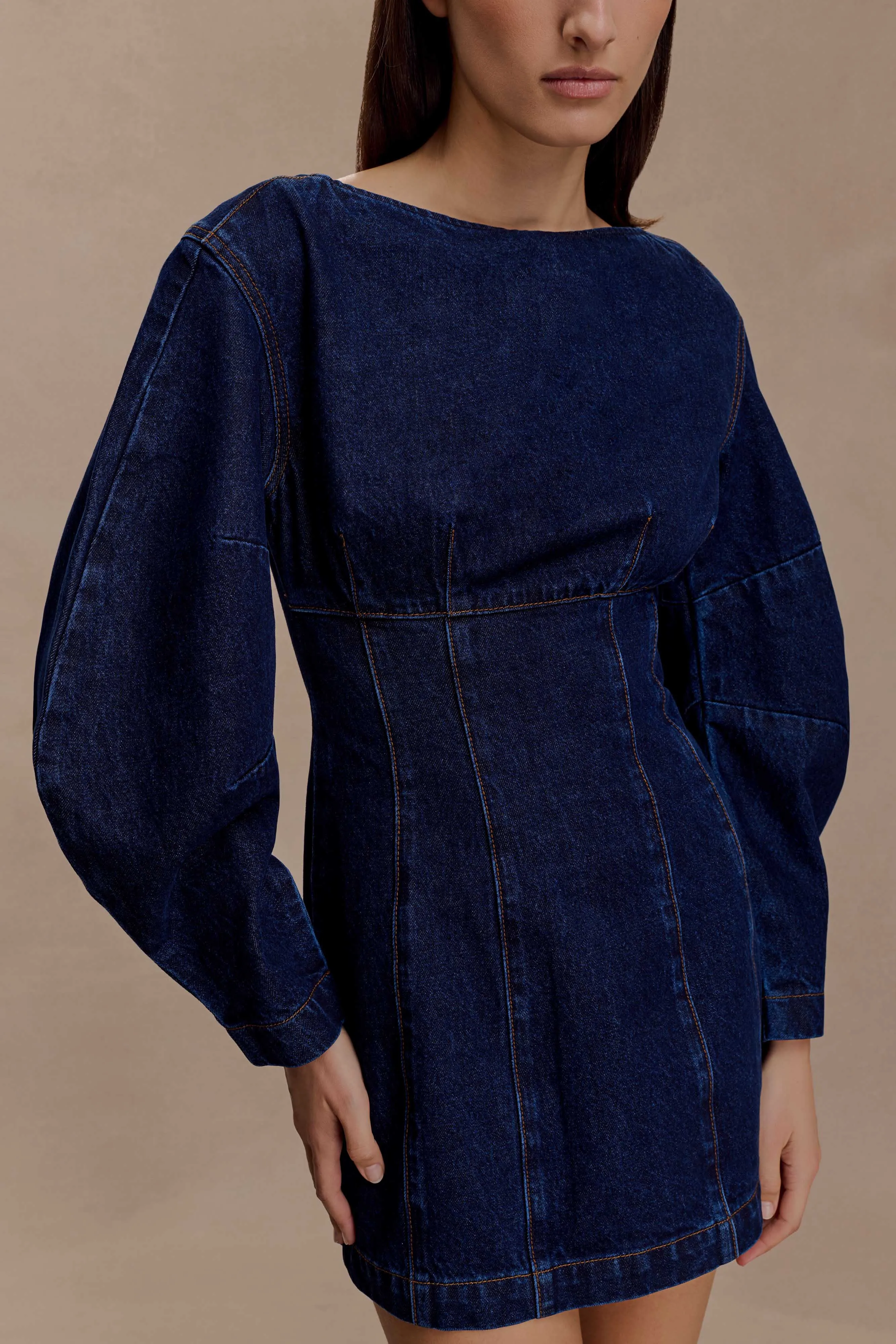 Cosmala Denim Long Sleeve Mini Dress - Indigo Blue sold by Meshki product image thumbnail 5