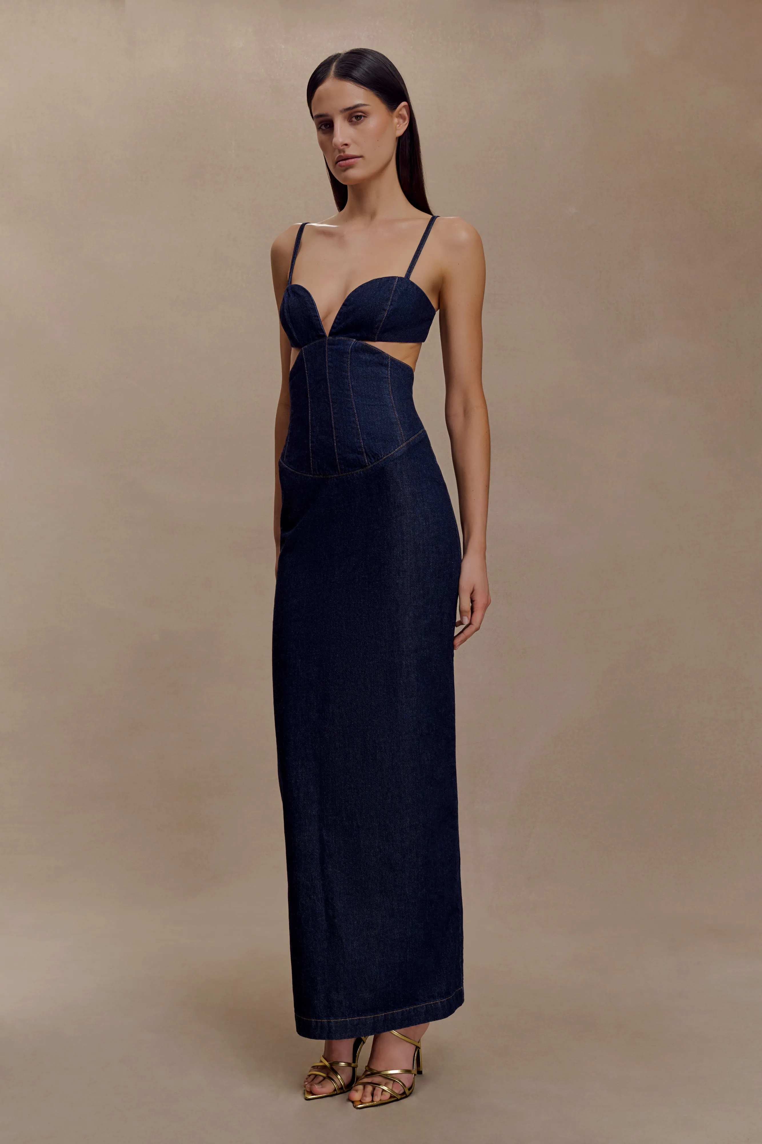 Amila Denim Cupped Maxi Dress - Indigo Blue sold by Meshki product image thumbnail 5