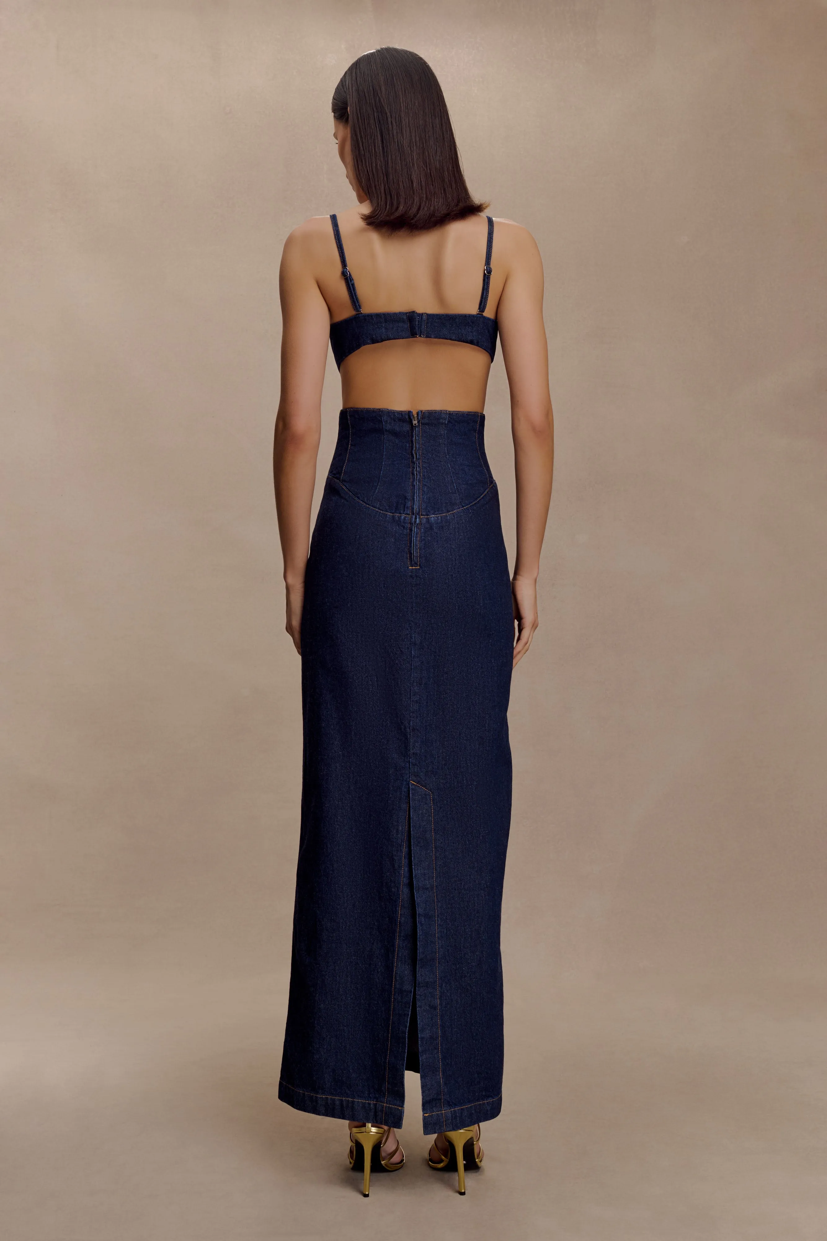 Amila Denim Cupped Maxi Dress - Indigo Blue sold by Meshki product image thumbnail 3
