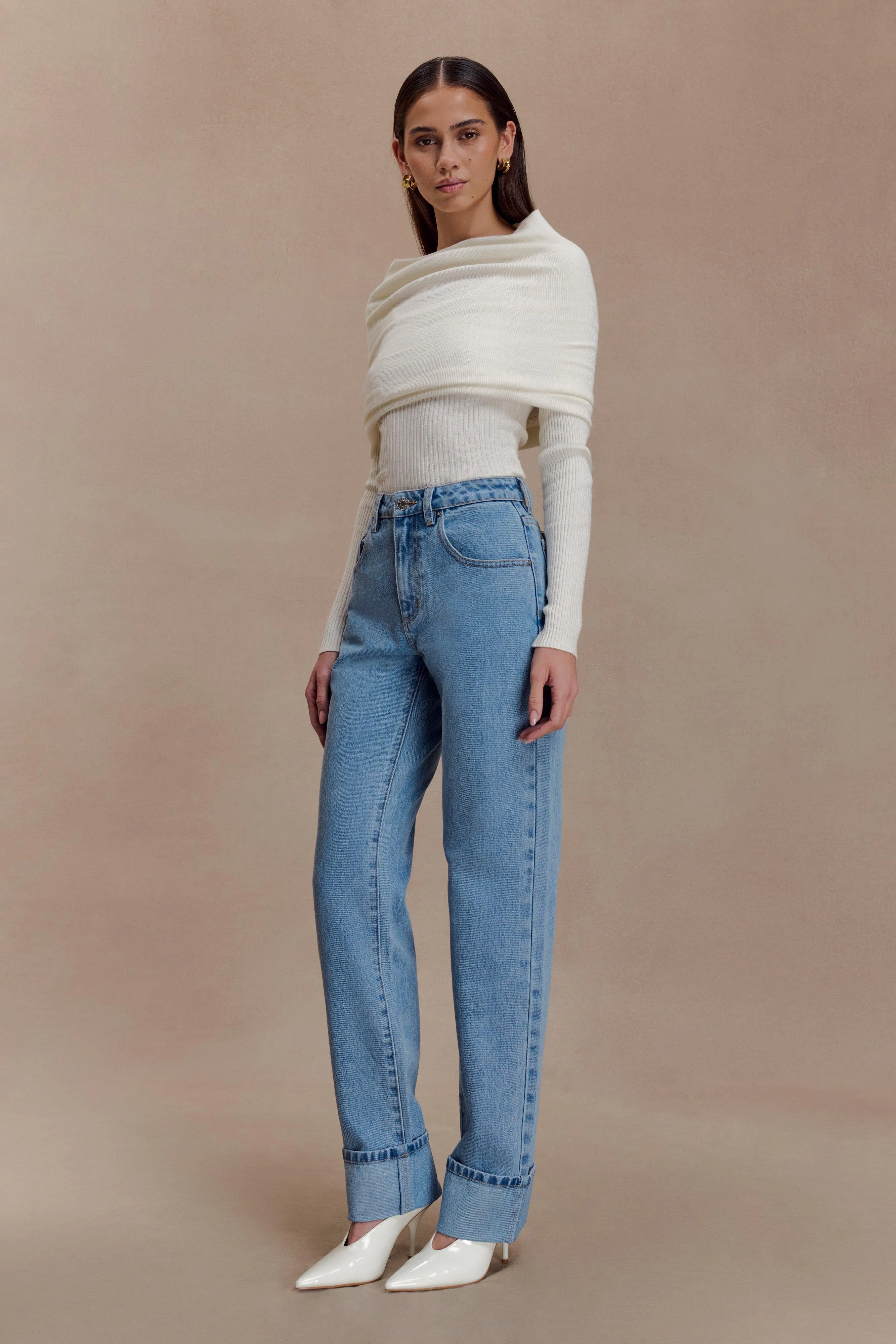 Kirralee Straight Leg Cuffed Jeans - Classic Blue sold by Meshki product image thumbnail 3