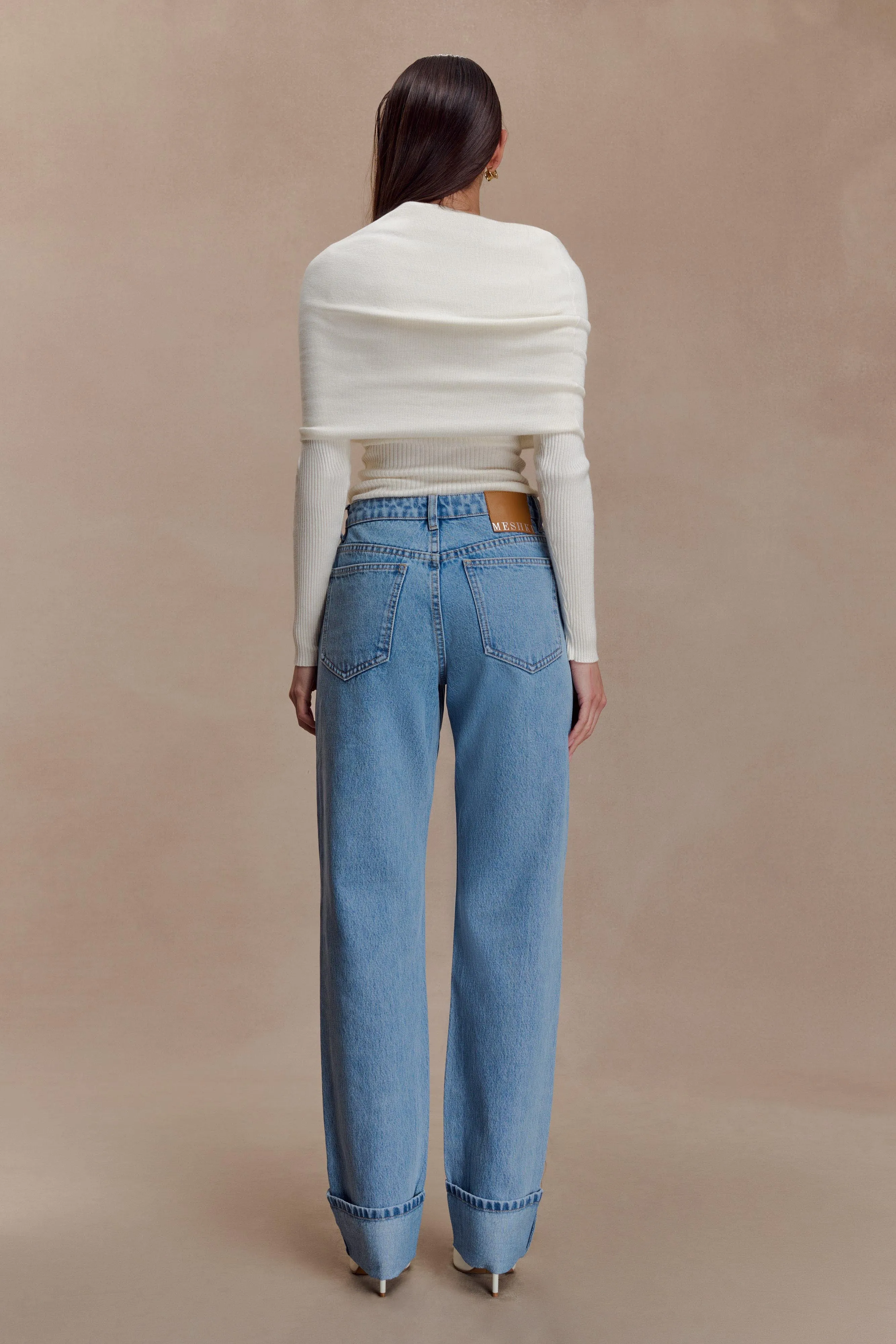 Kirralee Straight Leg Cuffed Jeans - Classic Blue sold by Meshki product image thumbnail 4