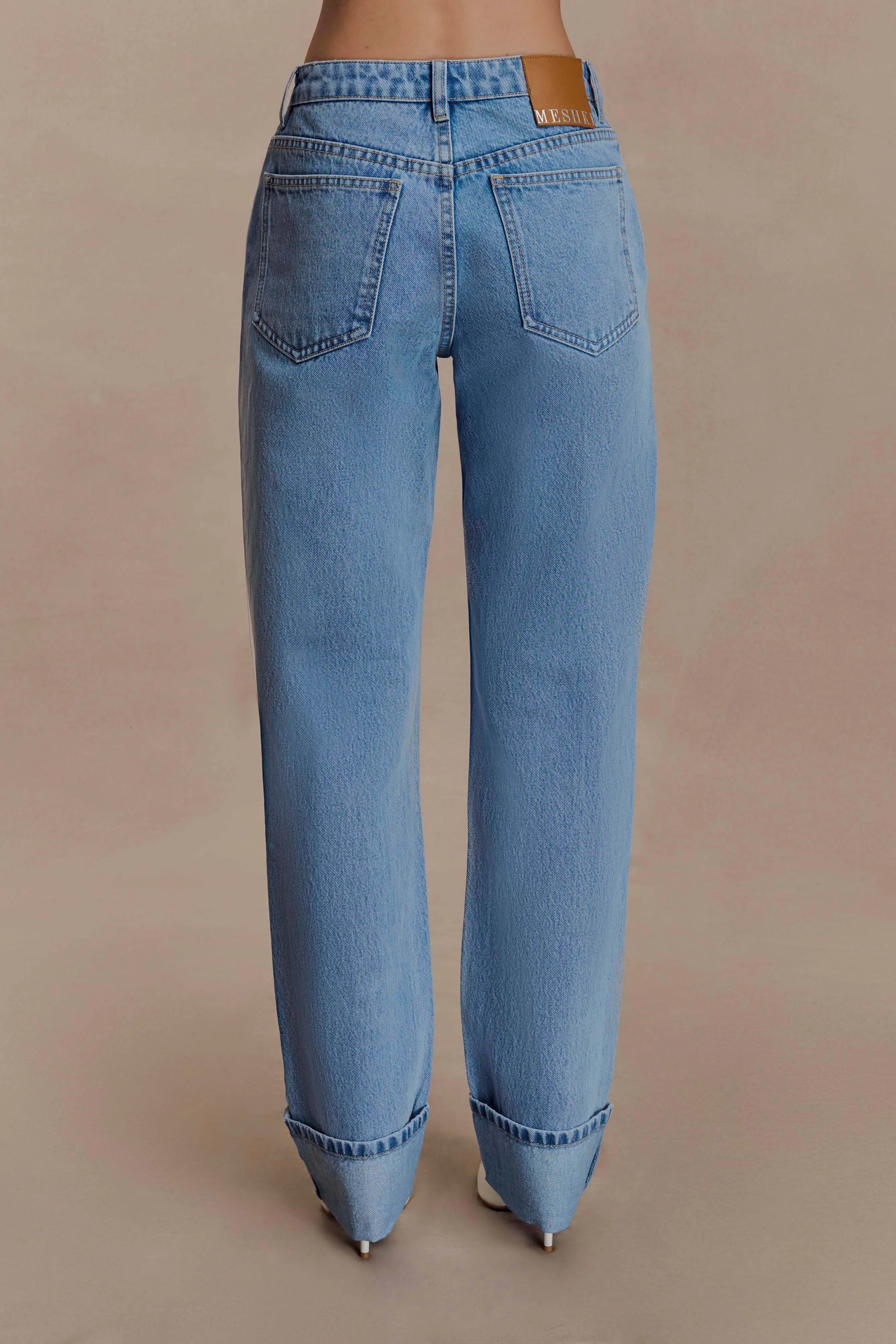 Kirralee Straight Leg Cuffed Jeans - Classic Blue sold by Meshki product image thumbnail 5