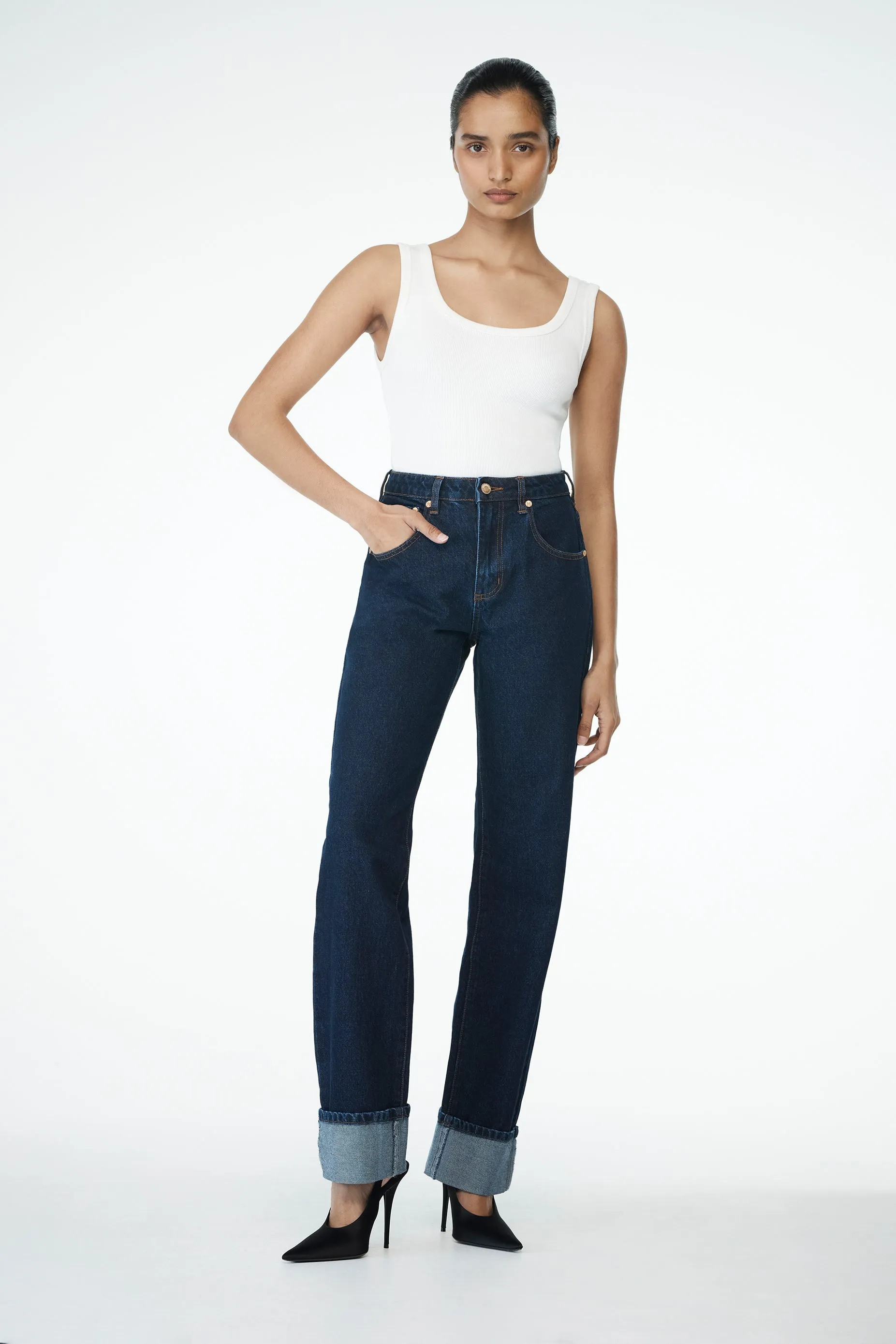 Kirralee Straight Leg Cuffed Jeans - Indigo Blue sold by Meshki product image thumbnail 2