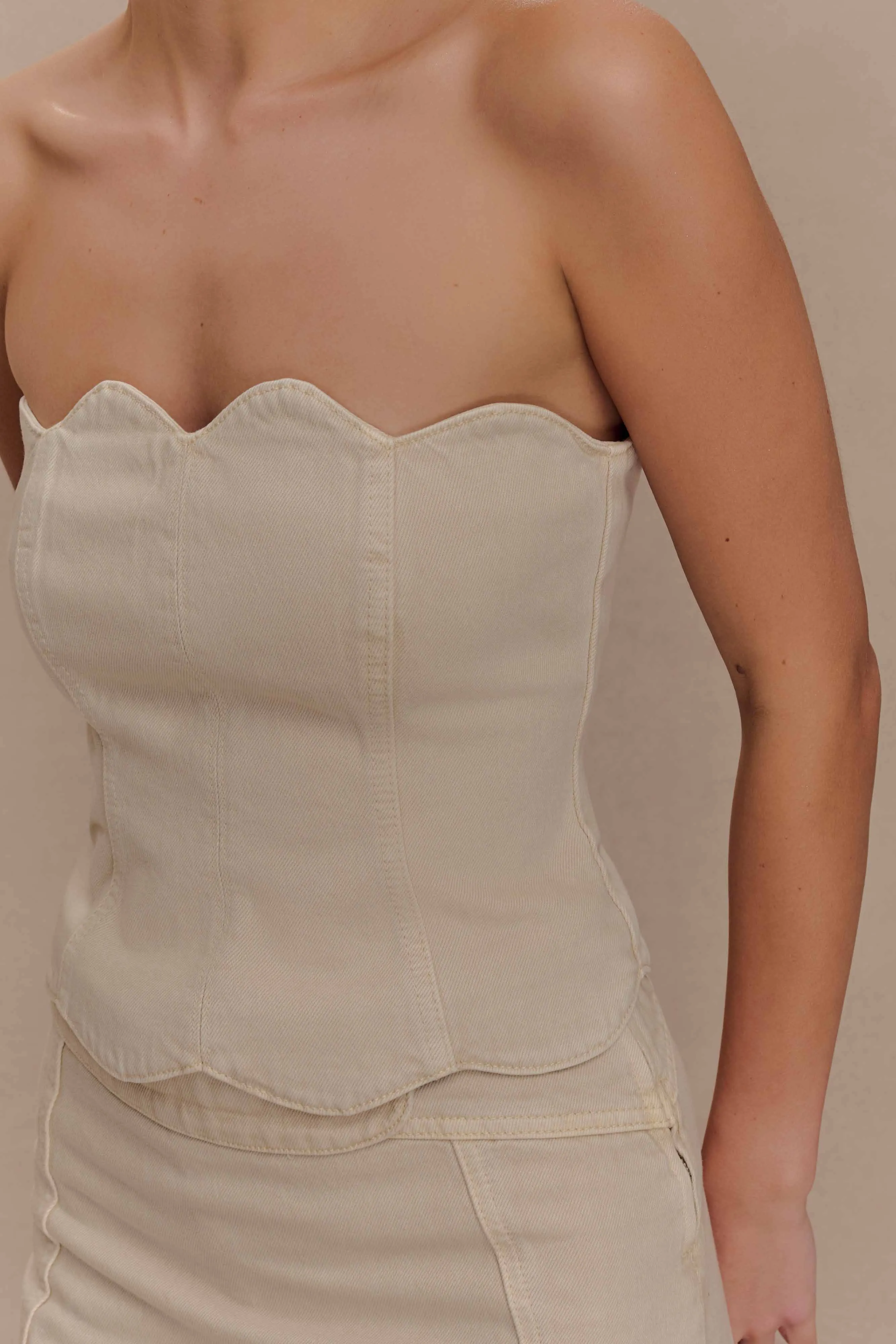 Oakley Strapless Scallop Denim Top - Stone Wash sold by Meshki product image thumbnail 3