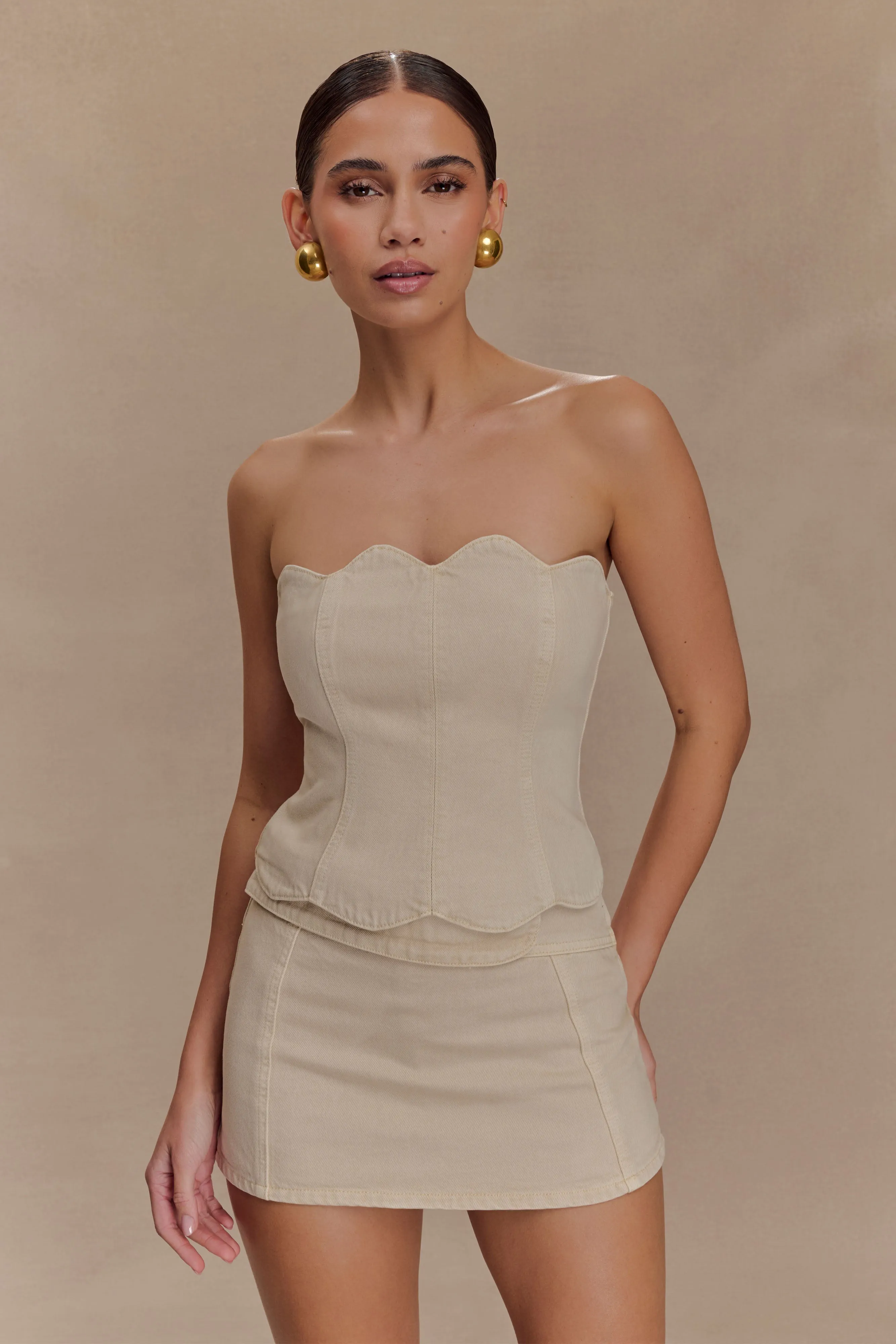 Oakley Strapless Scallop Denim Top - Stone Wash sold by Meshki product image thumbnail 4