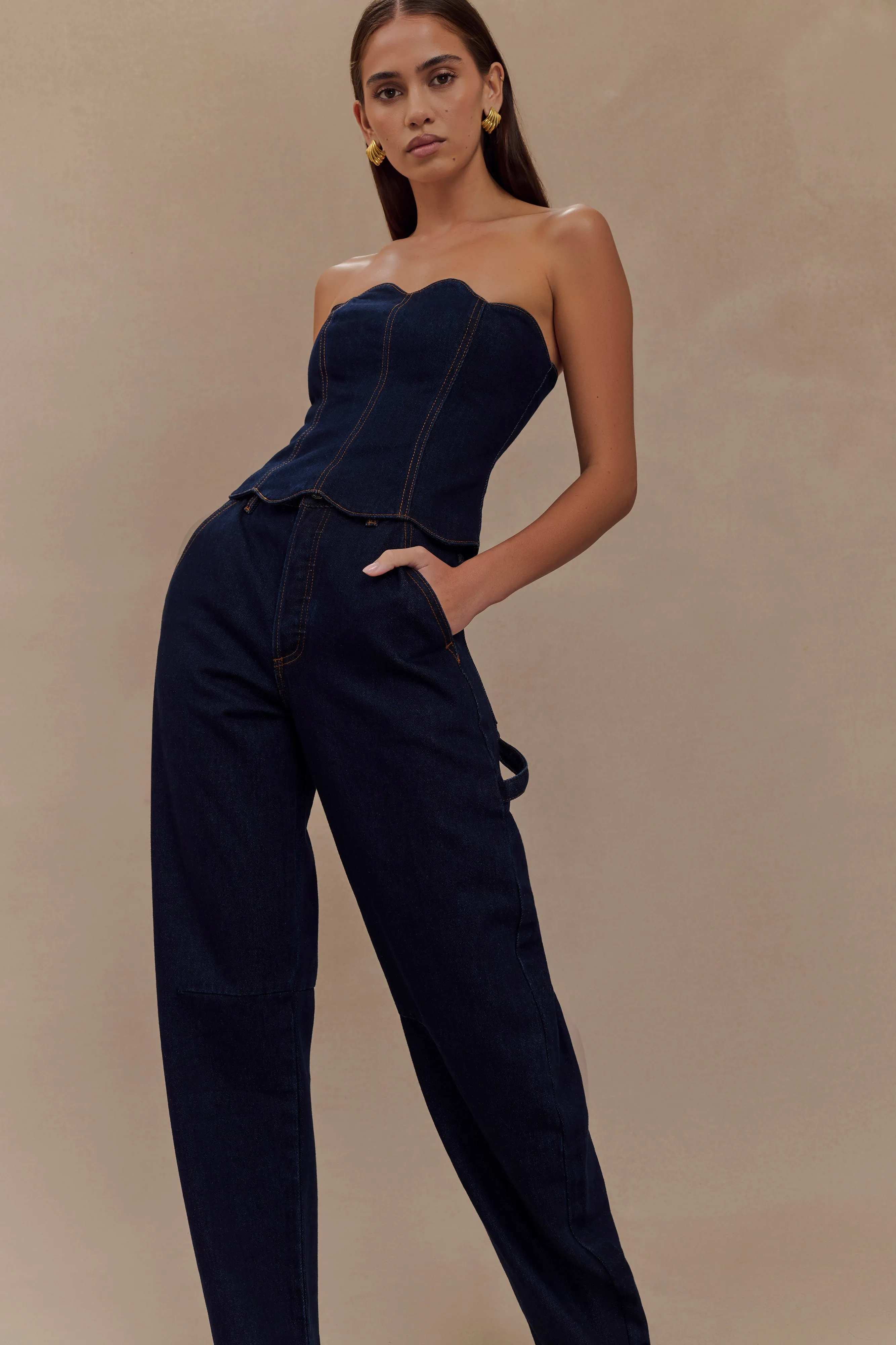 Oakley Strapless Scallop Denim Top - Indigo Blue sold by Meshki product image thumbnail 3