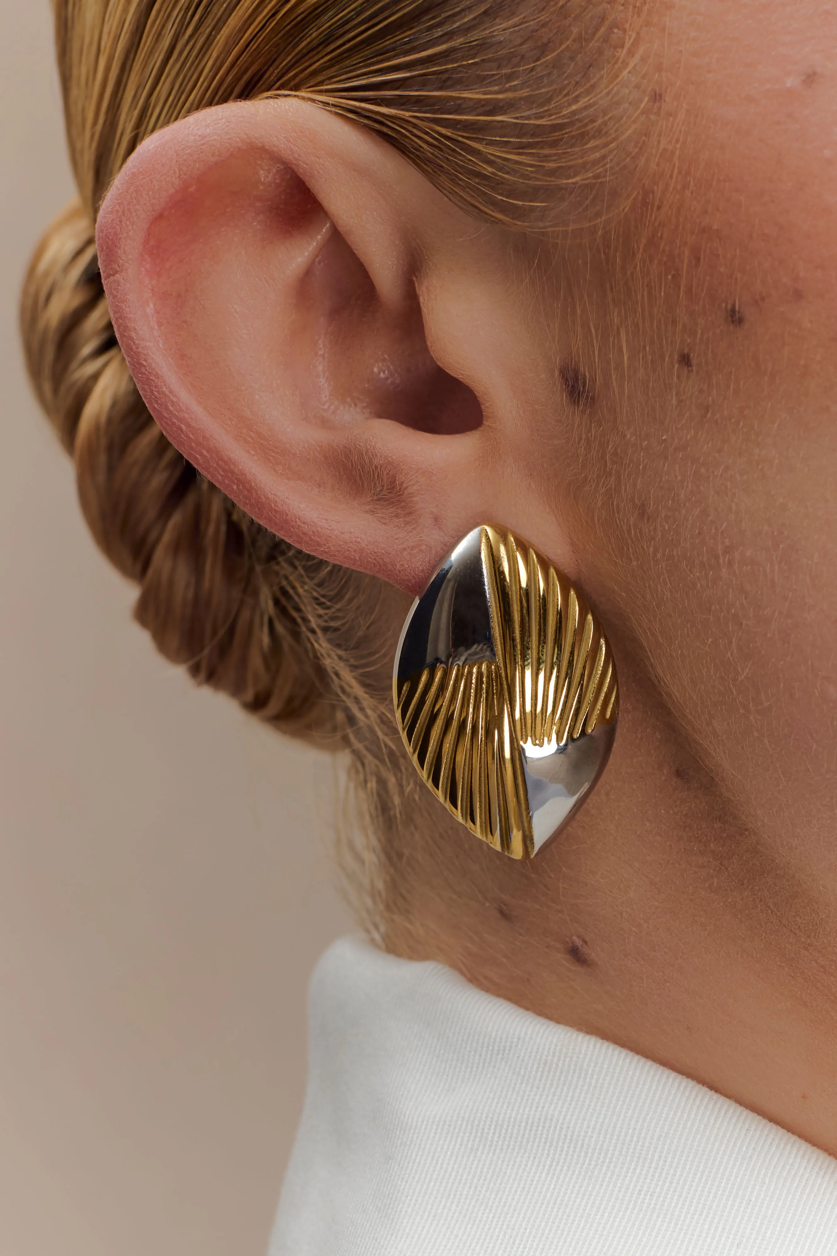 Felicity Mixed Metal Oval Earrings - Gold sold by Meshki product image thumbnail 5