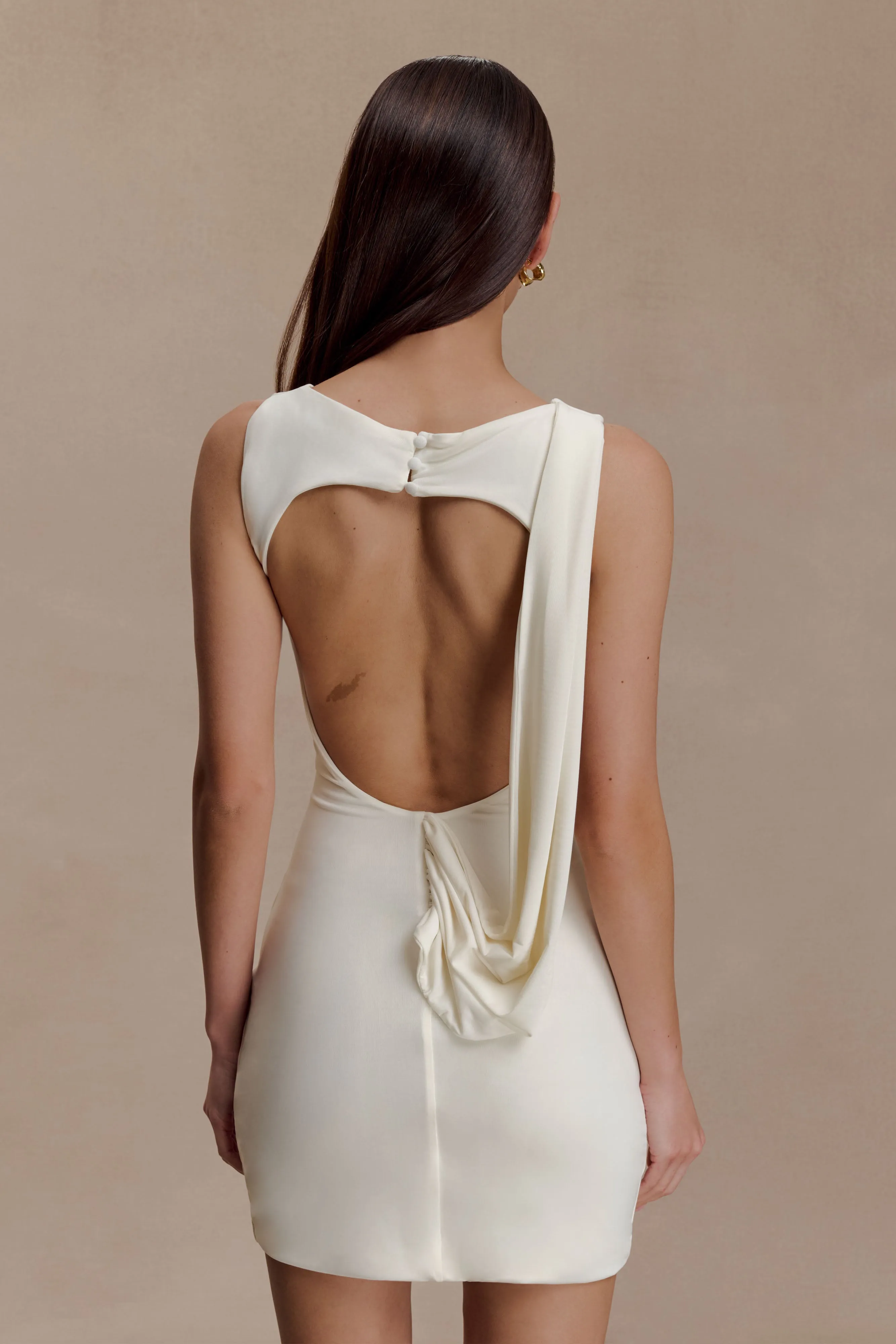 Henley Slinky Drape Mini Dress - Ivory sold by Meshki product image thumbnail 2
