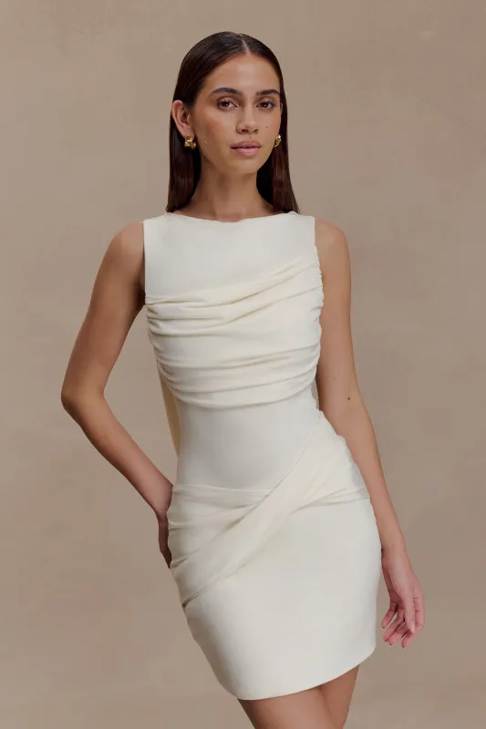 Henley Slinky Drape Mini Dress - Ivory sold by Meshki