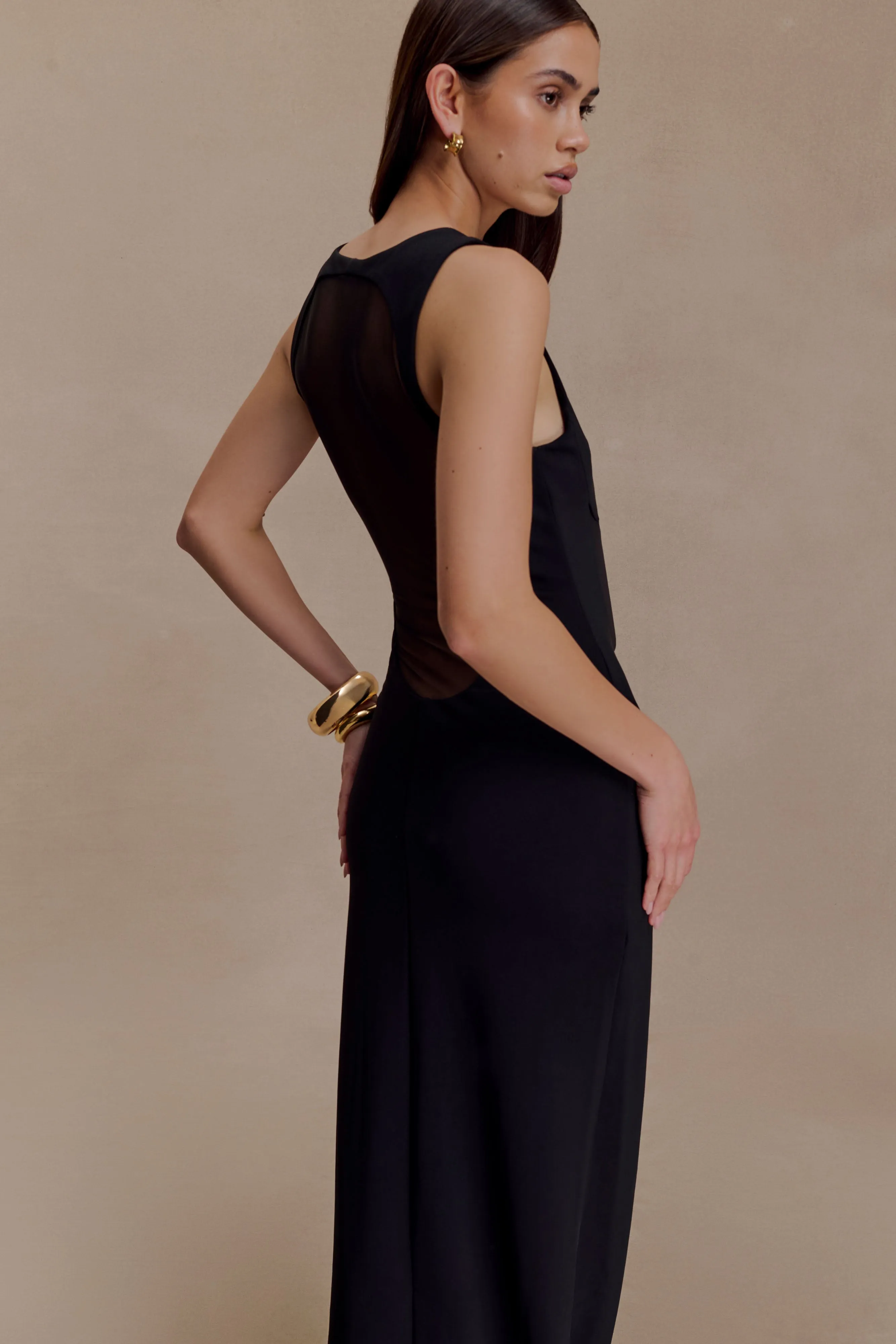 Marlon Crepe And Mesh Maxi Dress - Black sold by Meshki product image thumbnail 5