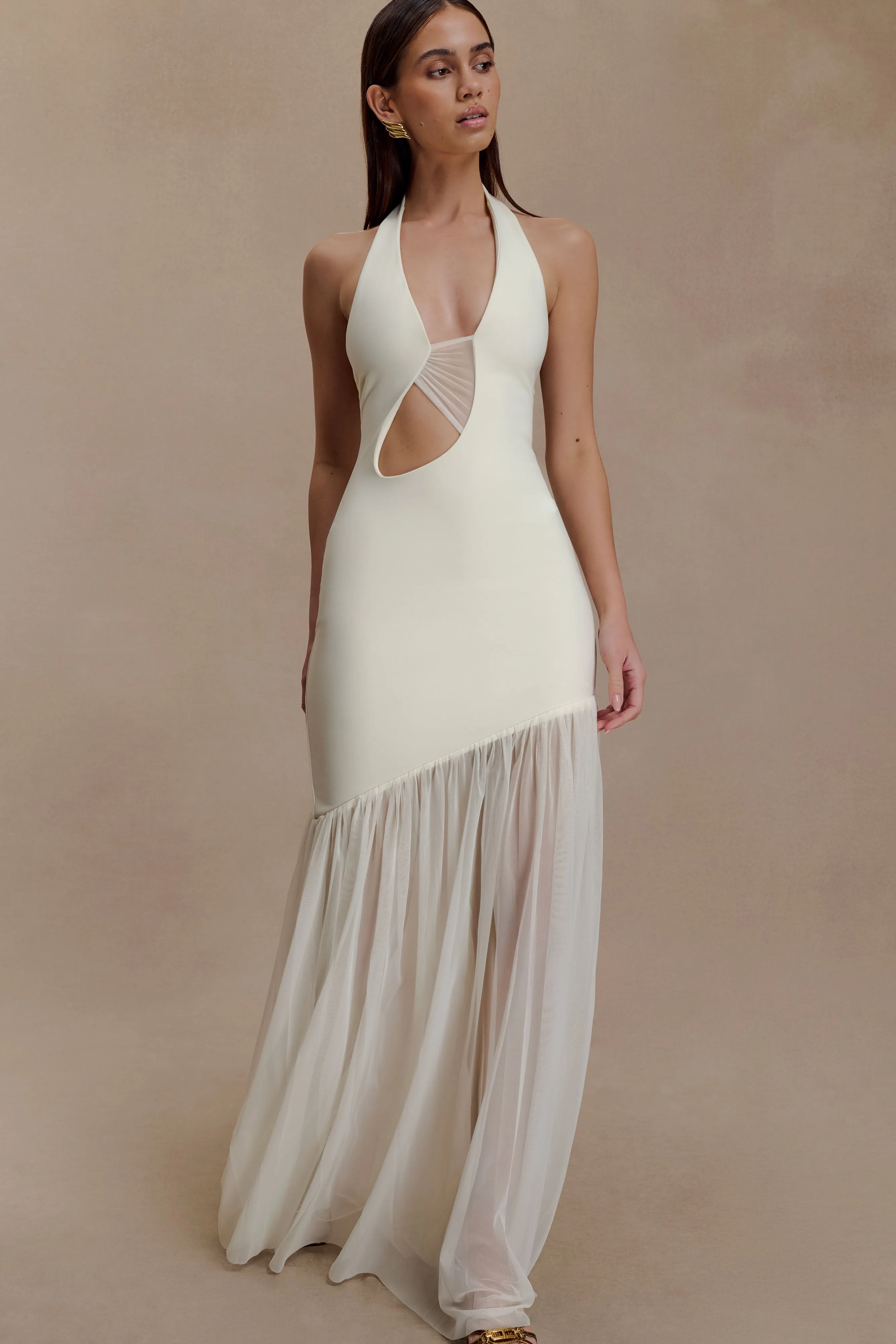 Aubree Crepe And Mesh Maxi Dress - Ivory sold by Meshki product image thumbnail 3