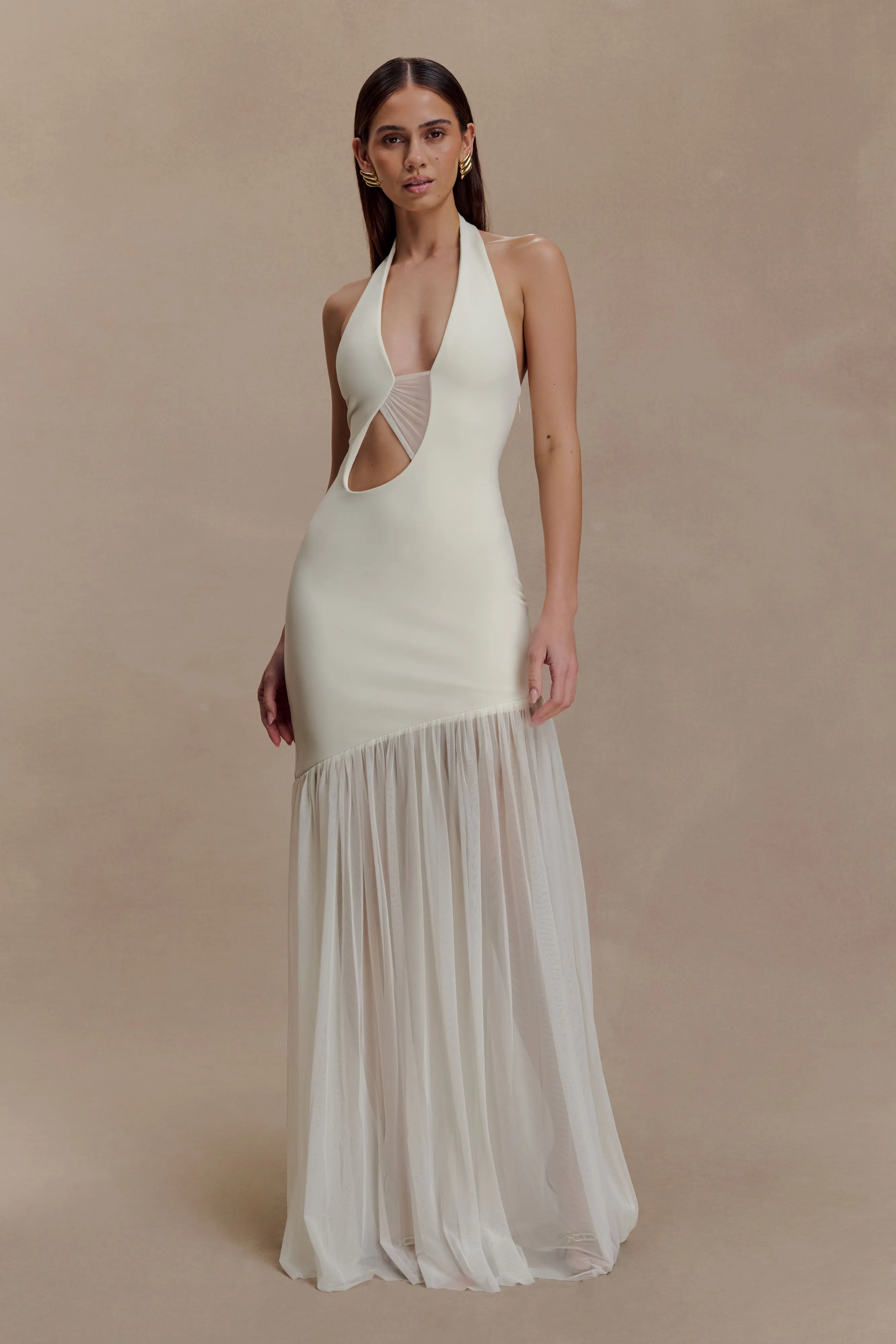 Aubree Crepe And Mesh Maxi Dress - Ivory sold by Meshki product image thumbnail 5