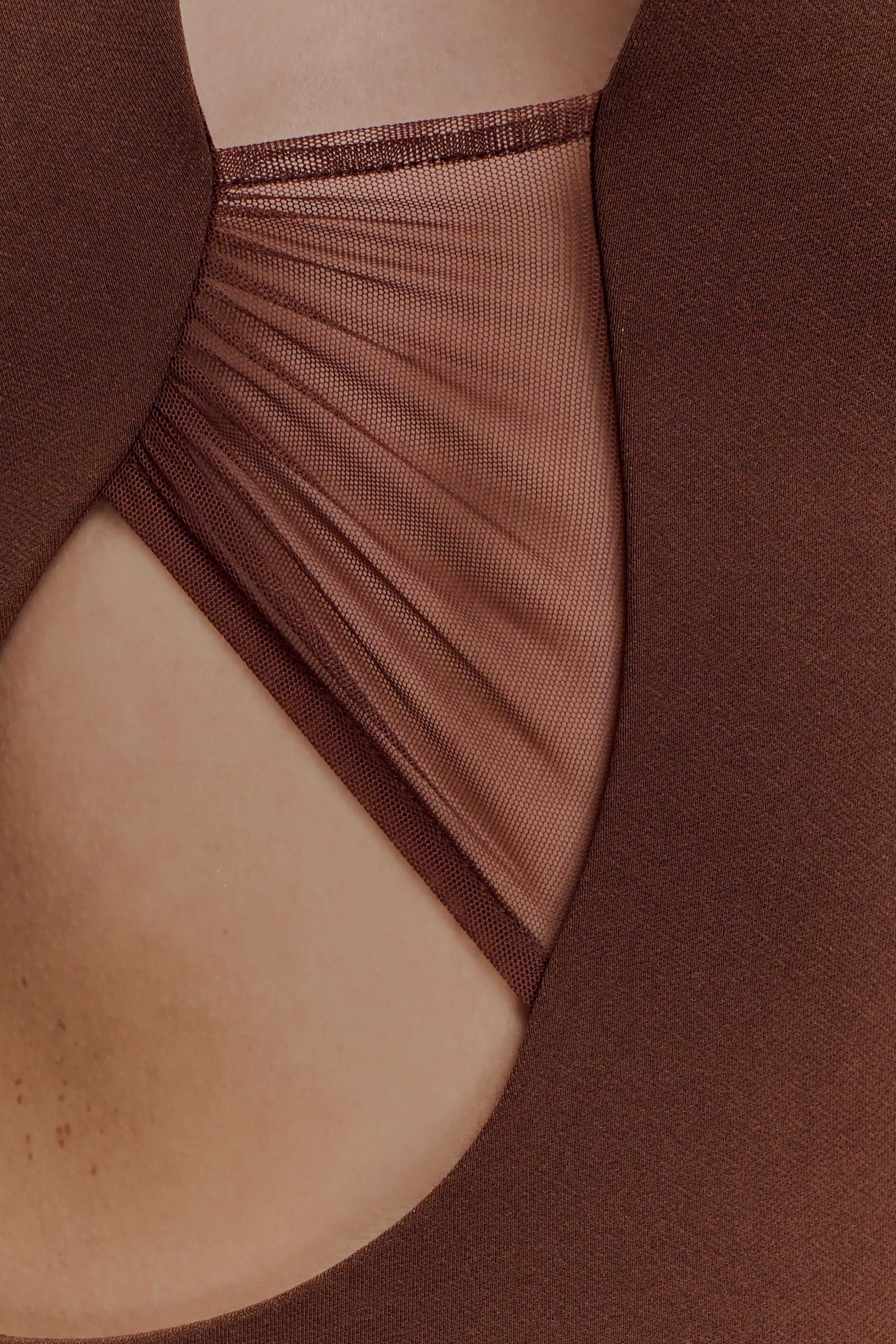 Aubree Crepe And Mesh Maxi Dress - Chocolate/Mocha sold by Meshki product image thumbnail 4