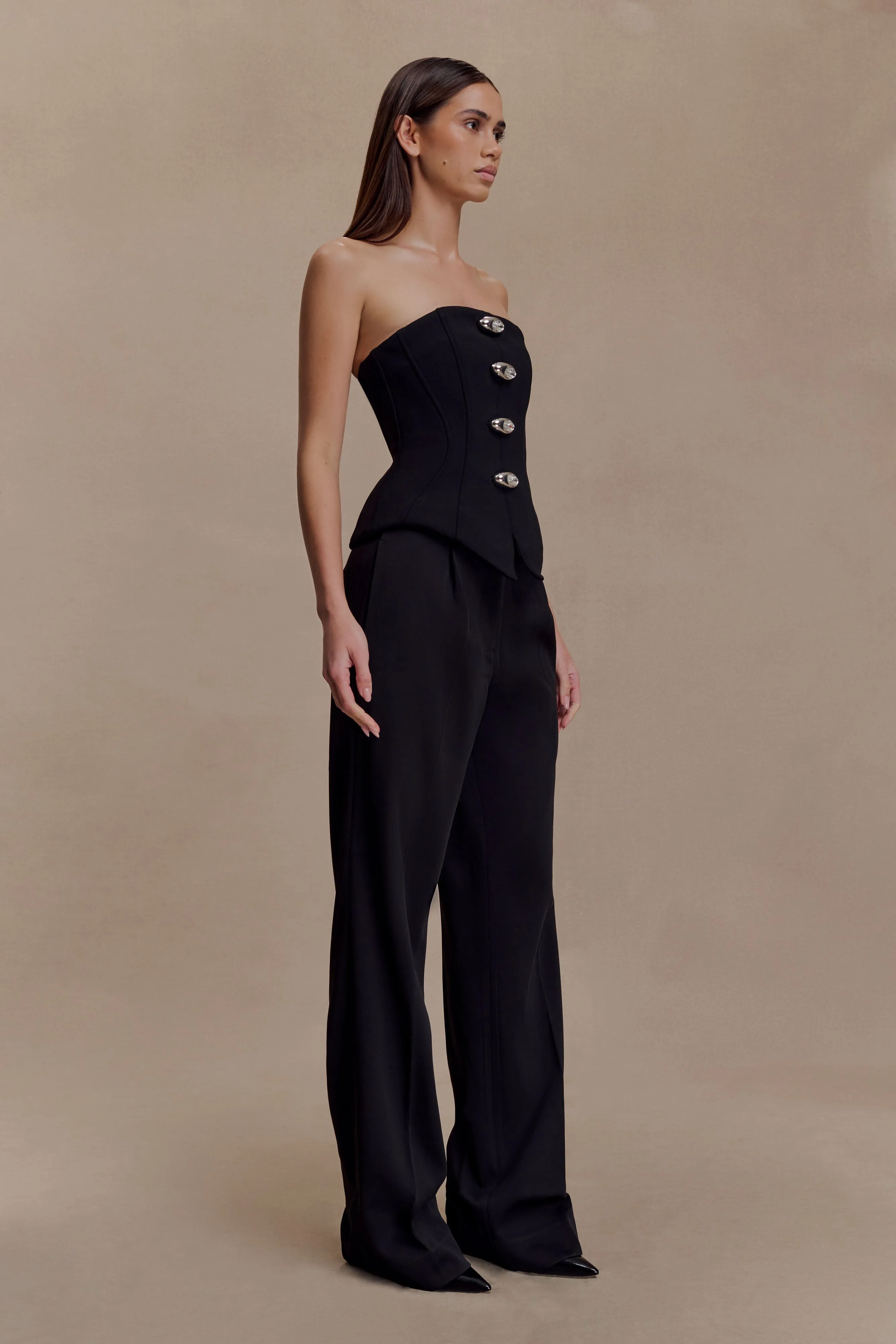 Fatima Satin Straight Leg Pant - Black sold by Meshki product image thumbnail 3