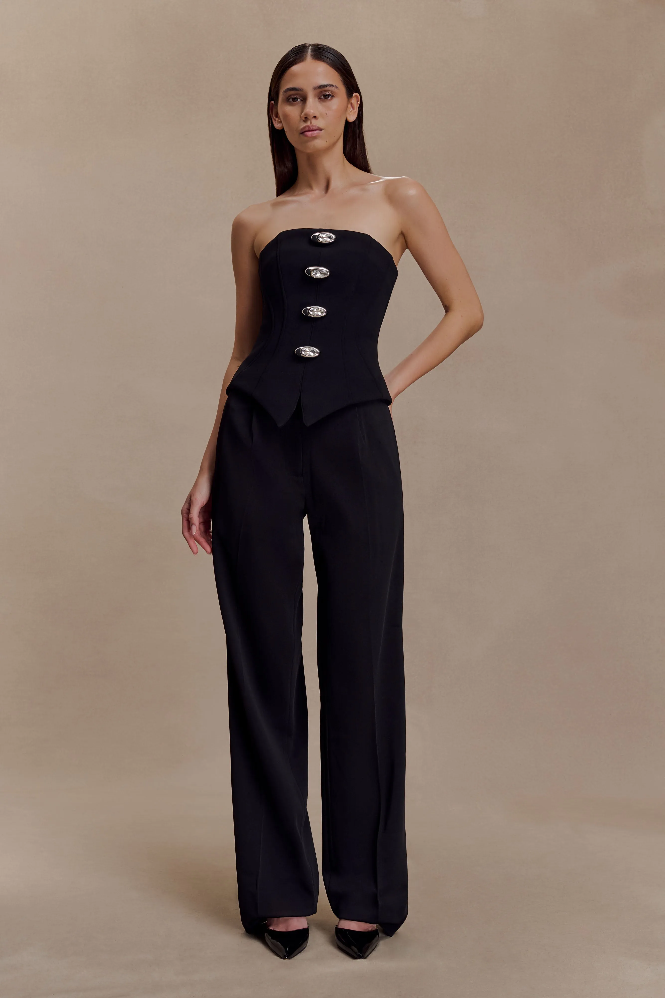 Fatima Satin Straight Leg Pant - Black sold by Meshki