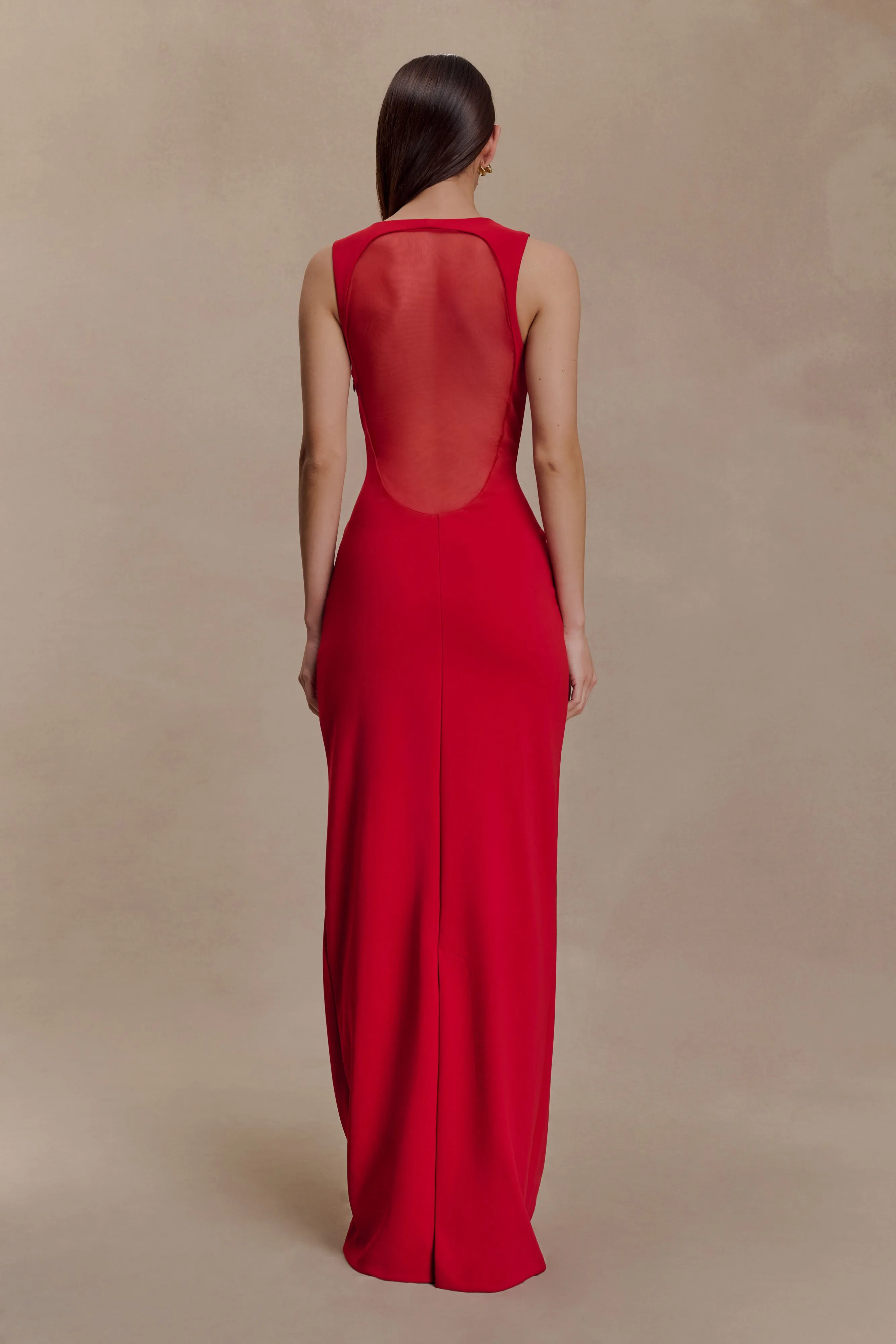 Marlon Crepe And Mesh Maxi Dress - Cherry Red sold by Meshki product image thumbnail 2