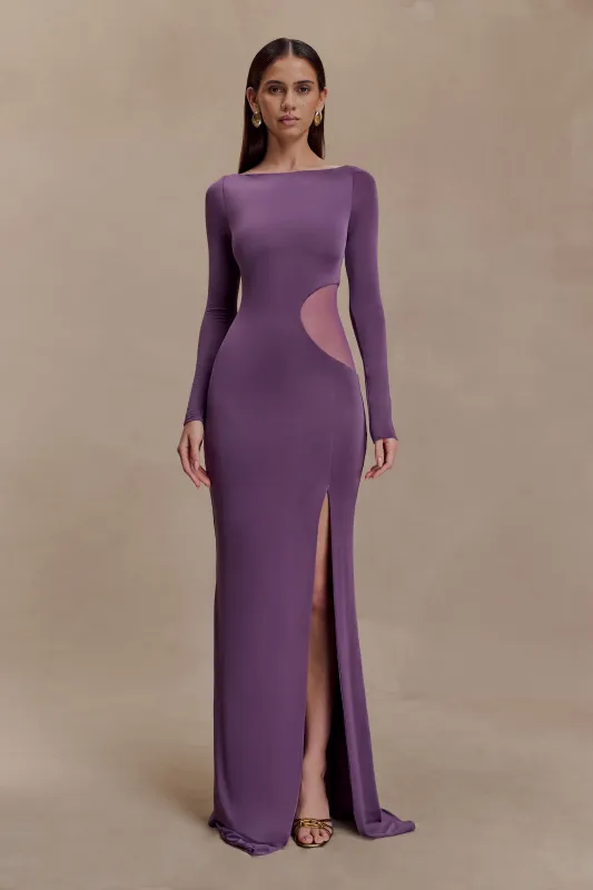 Megan Slinky And Mesh Maxi Dress - Purple sold by Meshki