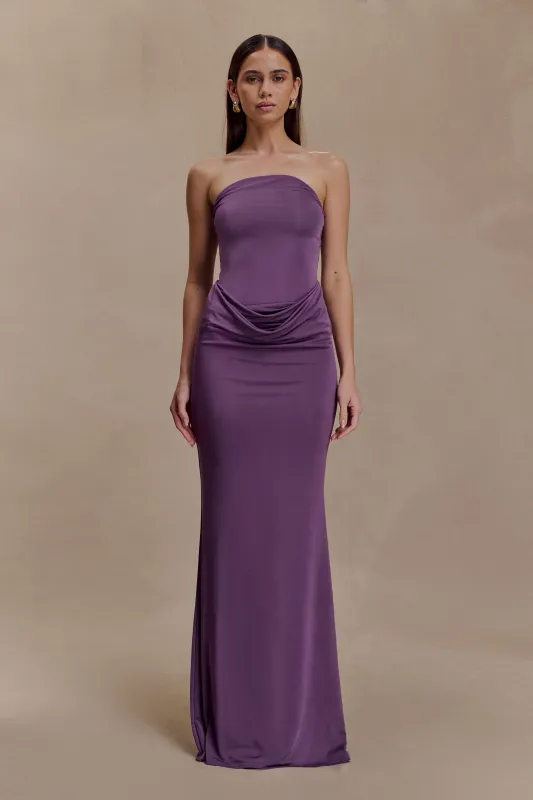 Madison Strapless Slinky Maxi Dress - Purple sold by Meshki