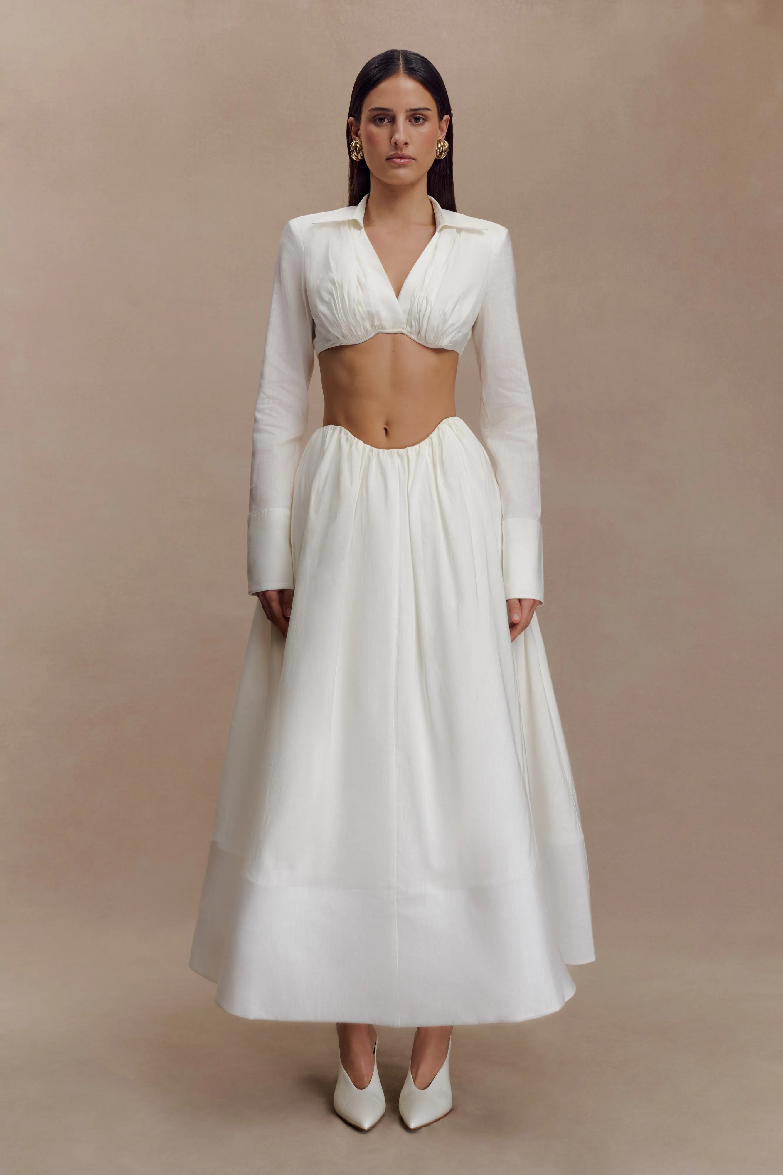 Greta Gathered Maxi Skirt - White sold by Meshki product image thumbnail 2