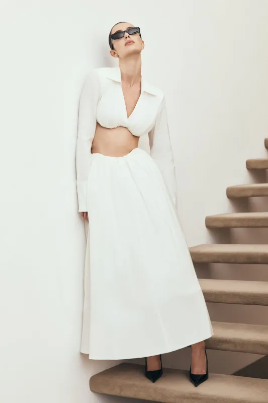 Greta Gathered Maxi Skirt - White sold by Meshki