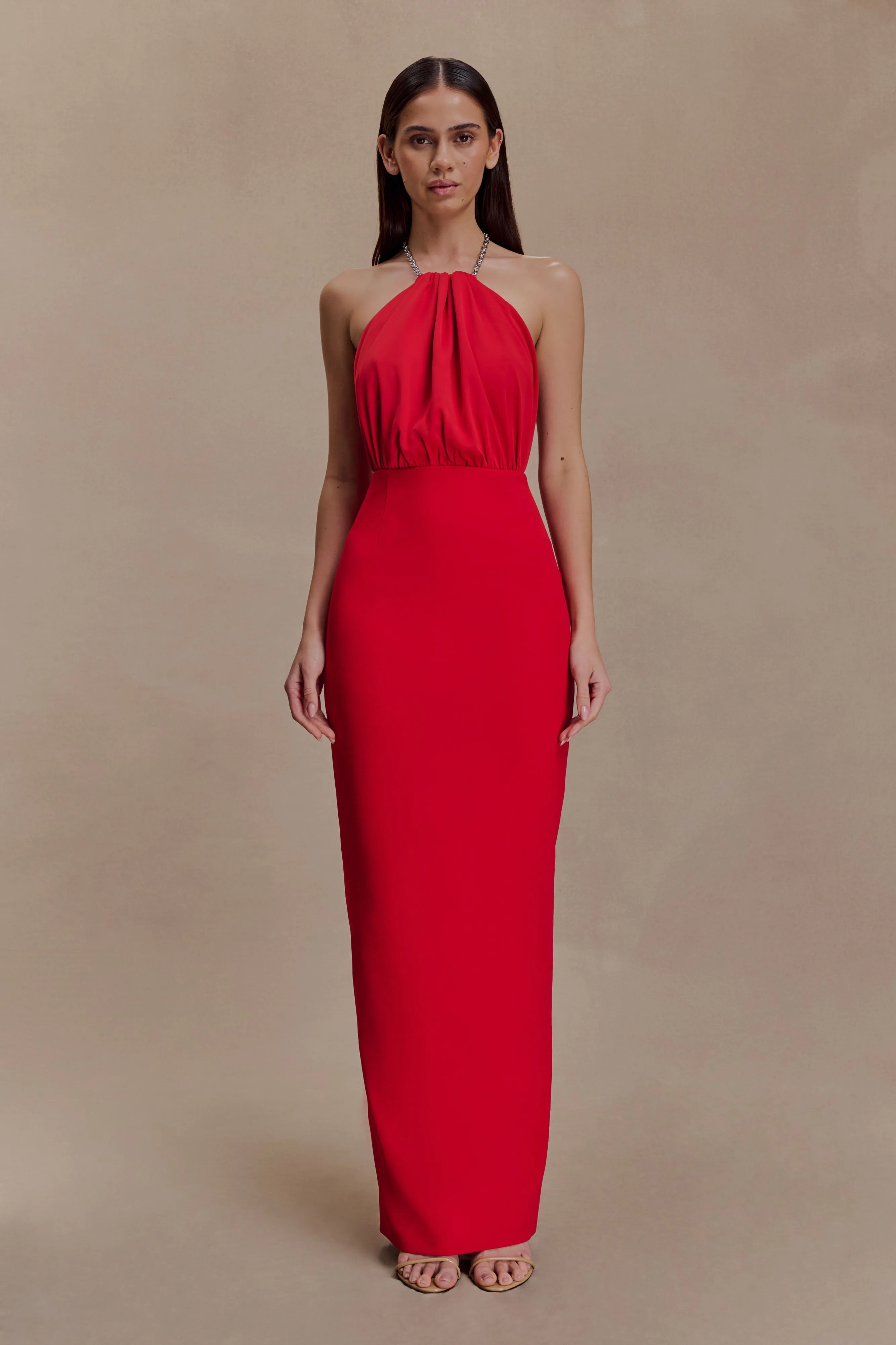 Elina Satin Necklace Maxi Dress - Red sold by Meshki product image thumbnail 5