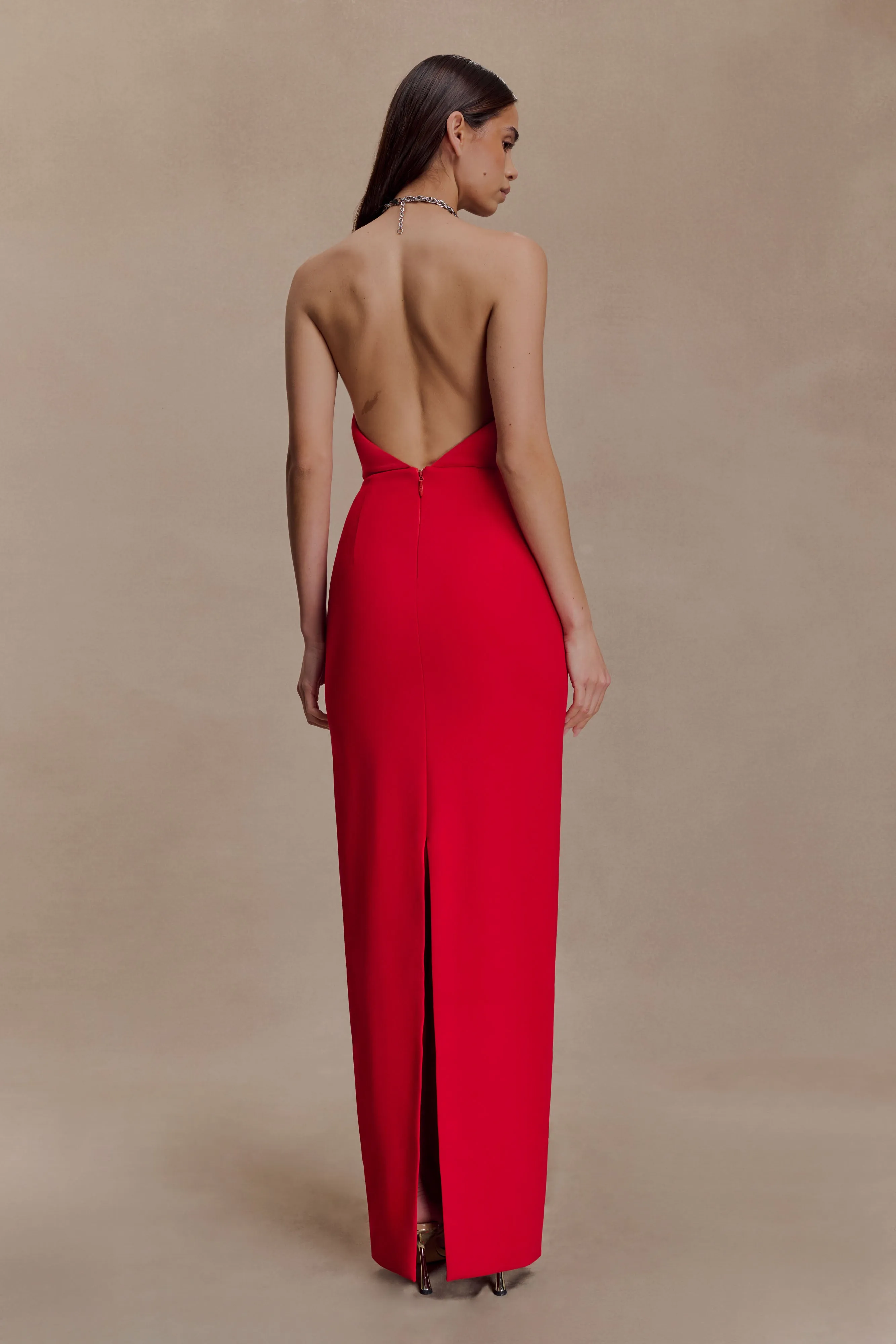 Elina Satin Necklace Maxi Dress - Red sold by Meshki product image thumbnail 2