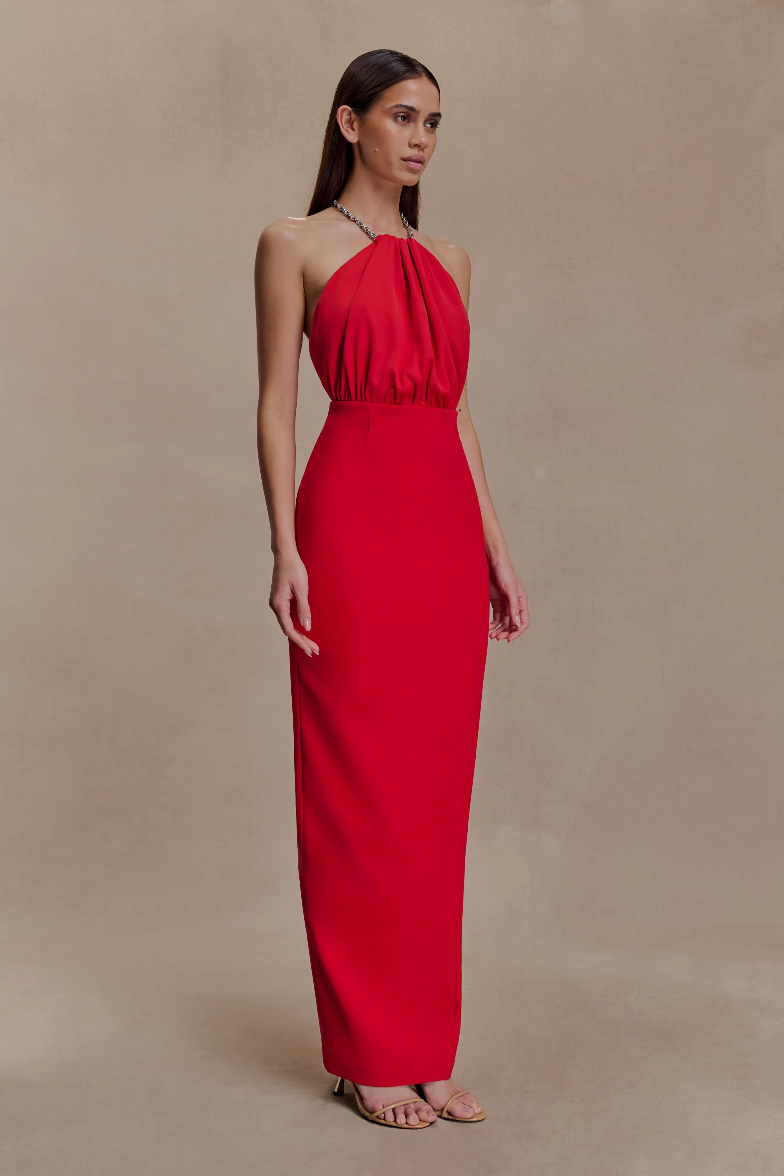 Elina Satin Necklace Maxi Dress - Red sold by Meshki product image thumbnail 3