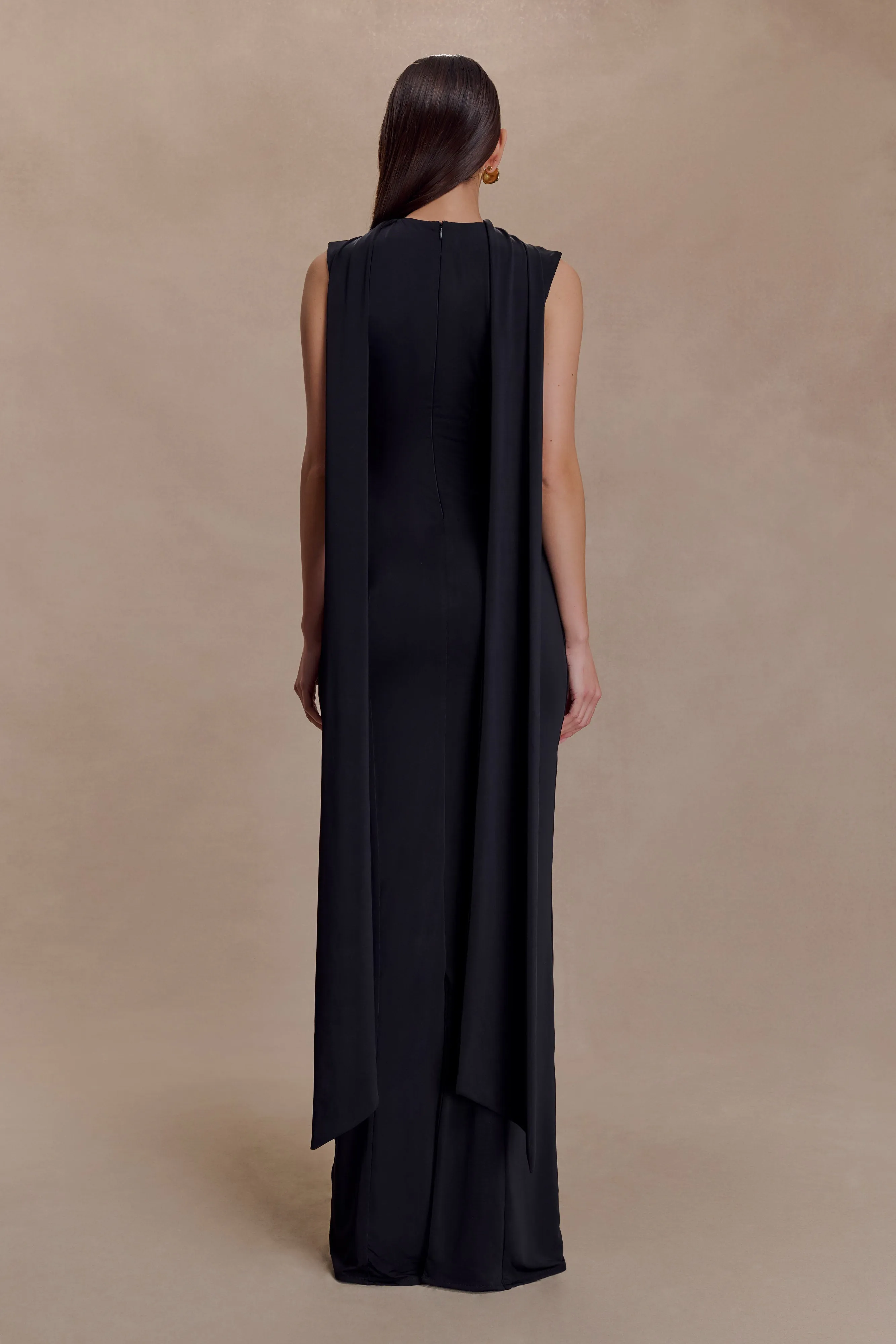 Wisteria Slinky Maxi Dress With Scarf - Black sold by Meshki product image thumbnail 2