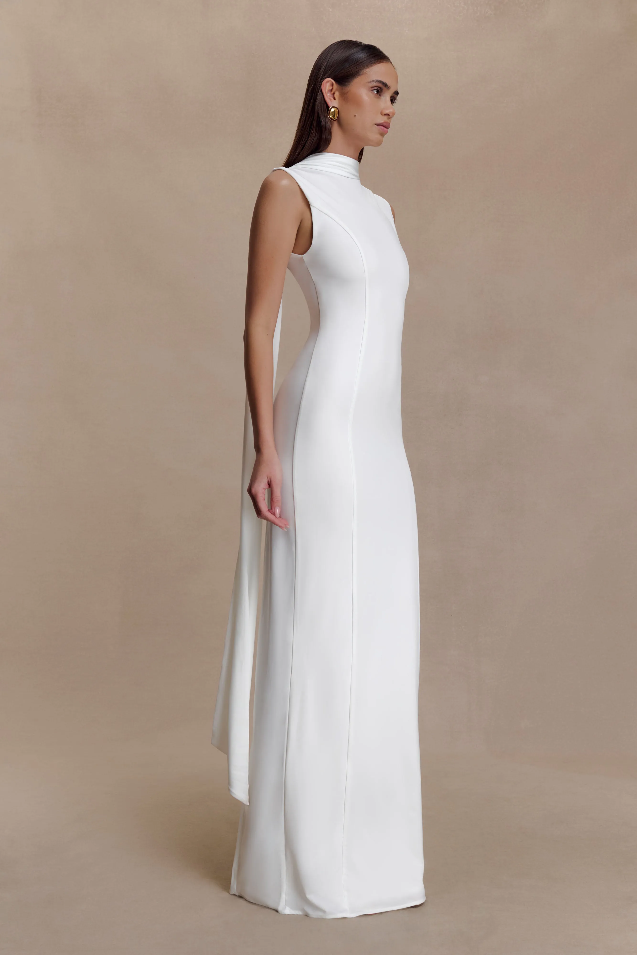 Wisteria Slinky Maxi Dress With Scarf - White sold by Meshki product image thumbnail 4