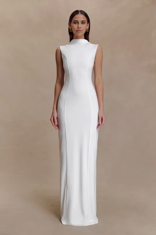 Wisteria Slinky Maxi Dress With Scarf - White made by Meshki