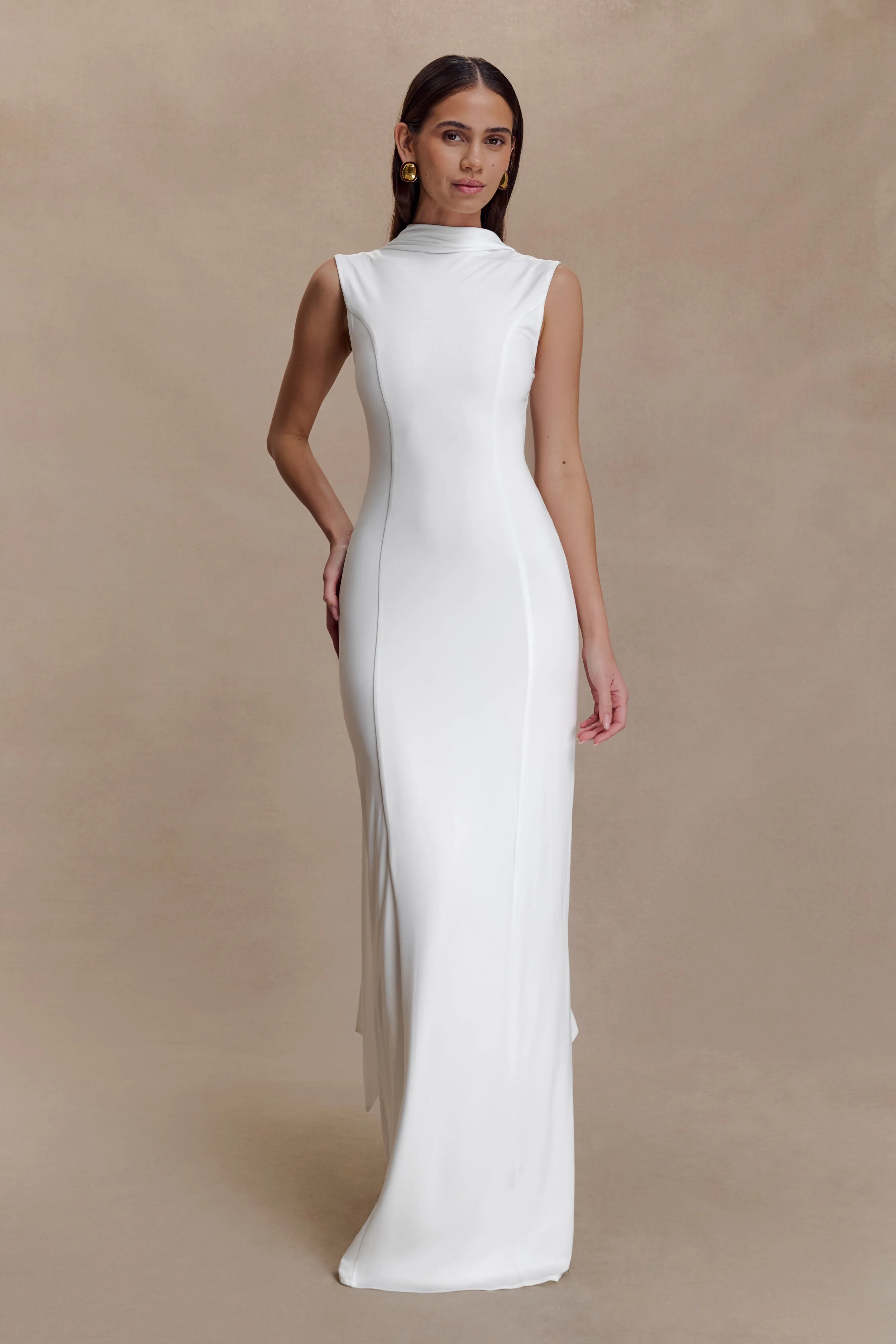 Wisteria Slinky Maxi Dress With Scarf - White sold by Meshki product image thumbnail 3