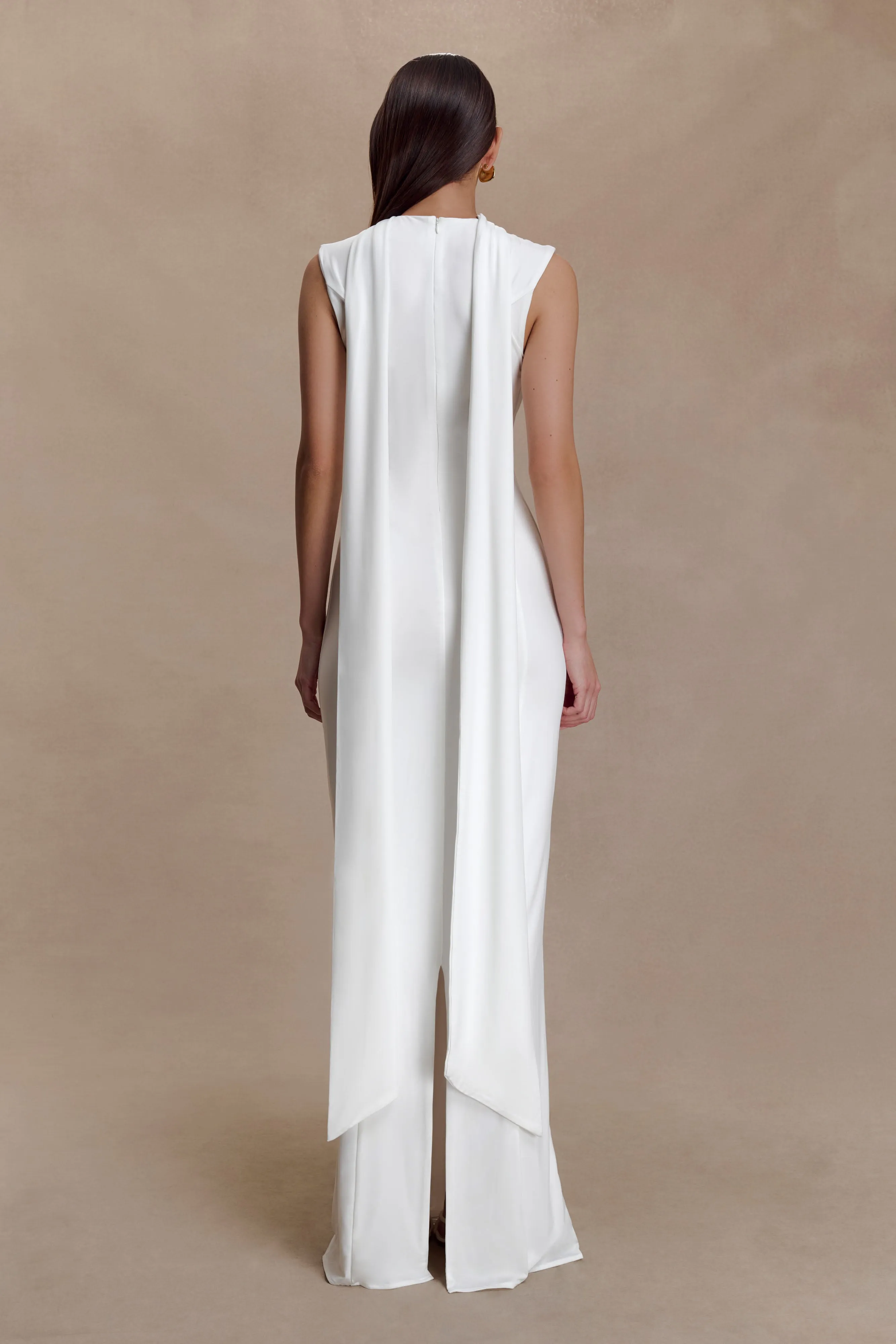 Wisteria Slinky Maxi Dress With Scarf - White sold by Meshki product image thumbnail 2