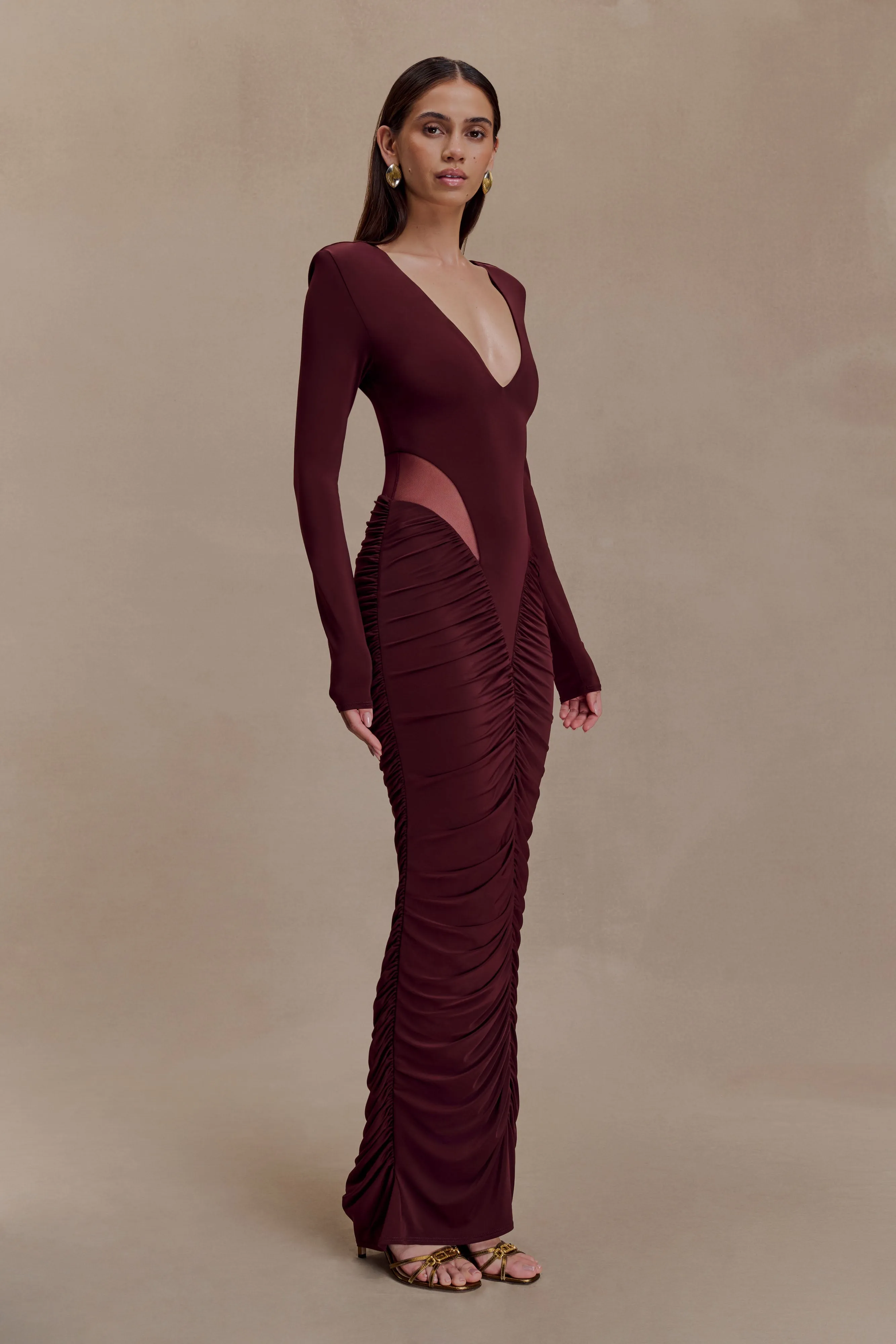 Louanne Slinky Long Sleeve Maxi Dress - Burgundy sold by Meshki product image thumbnail 4