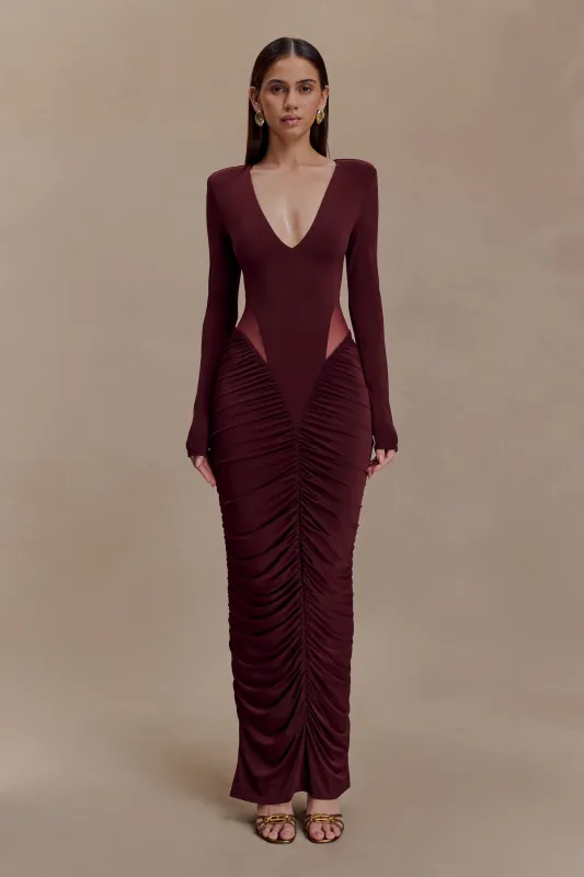 Louanne Slinky Long Sleeve Maxi Dress - Burgundy sold by Meshki