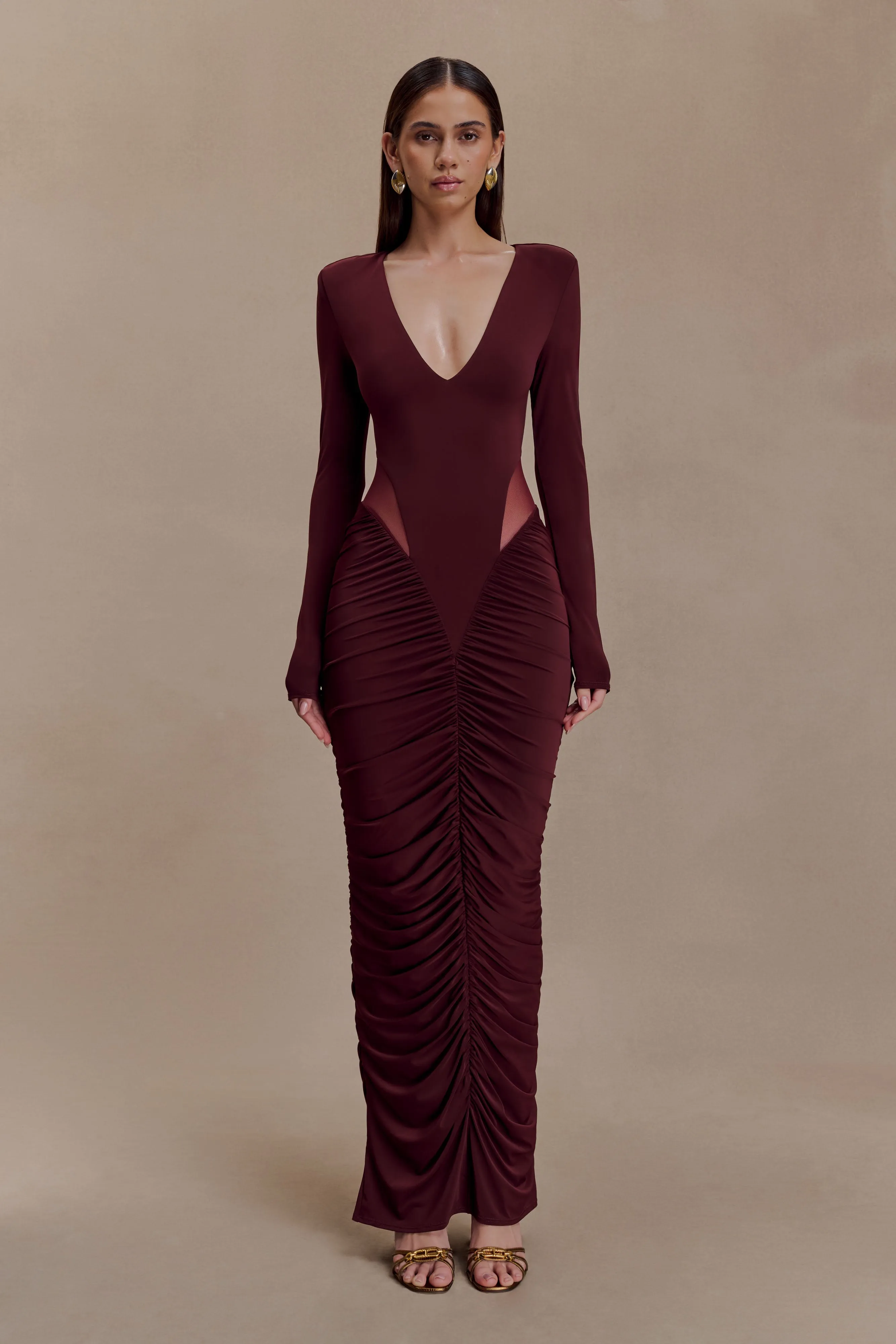 Louanne Slinky Long Sleeve Maxi Dress - Burgundy sold by Meshki