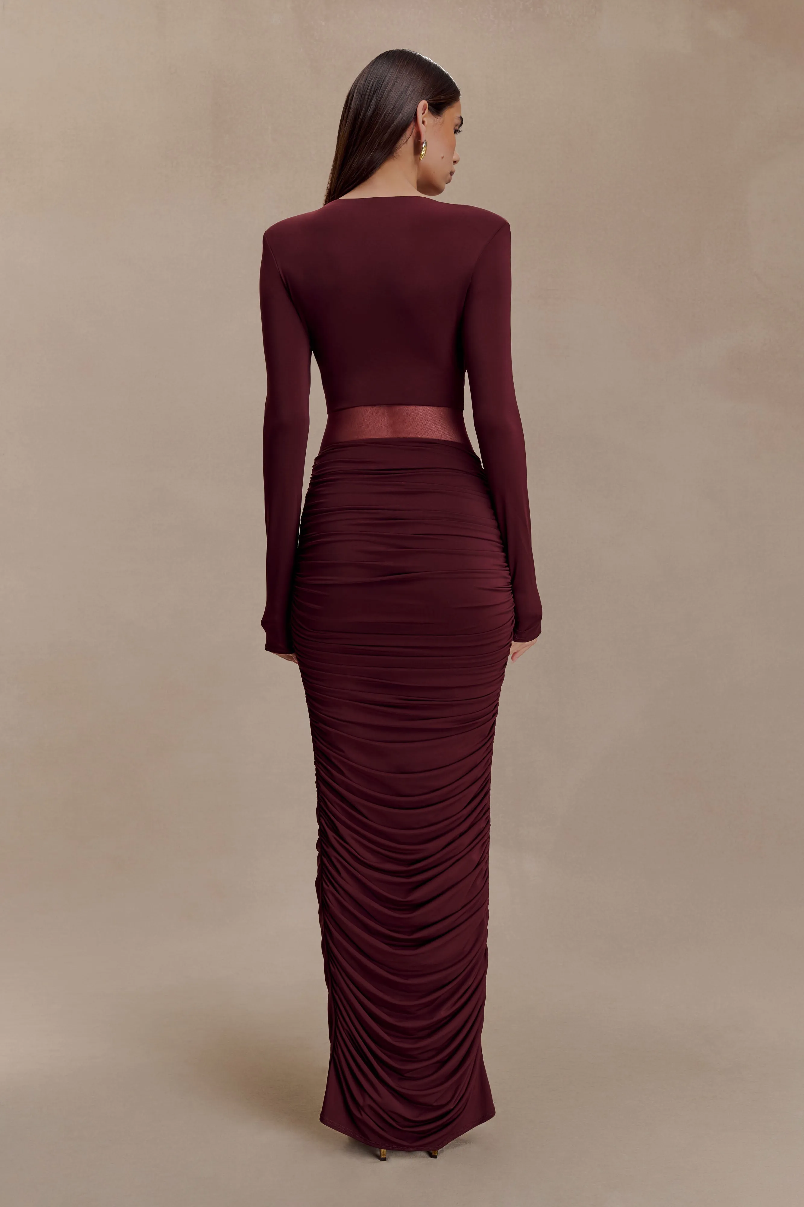 Louanne Slinky Long Sleeve Maxi Dress - Burgundy sold by Meshki product image thumbnail 2