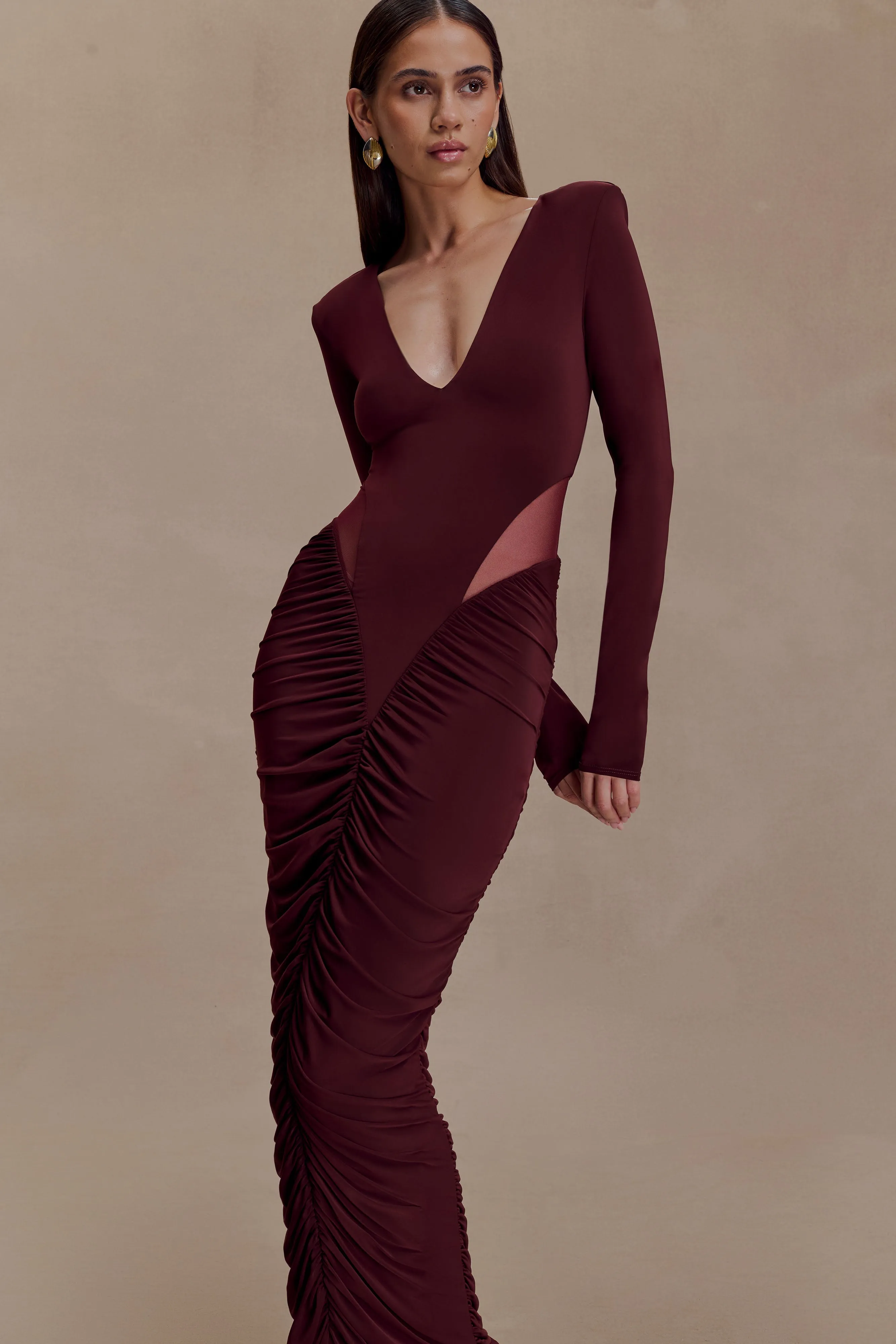 Louanne Slinky Long Sleeve Maxi Dress - Burgundy sold by Meshki product image thumbnail 3