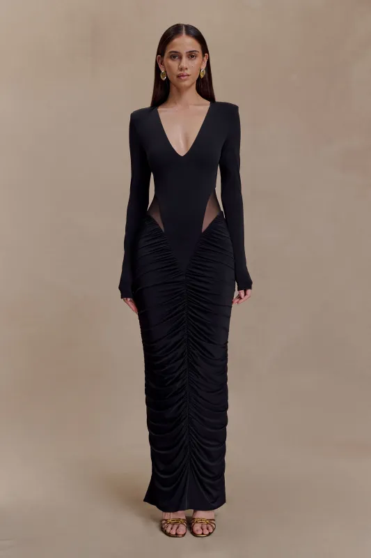 Louanne Slinky Long Sleeve Maxi Dress - Black sold by Meshki