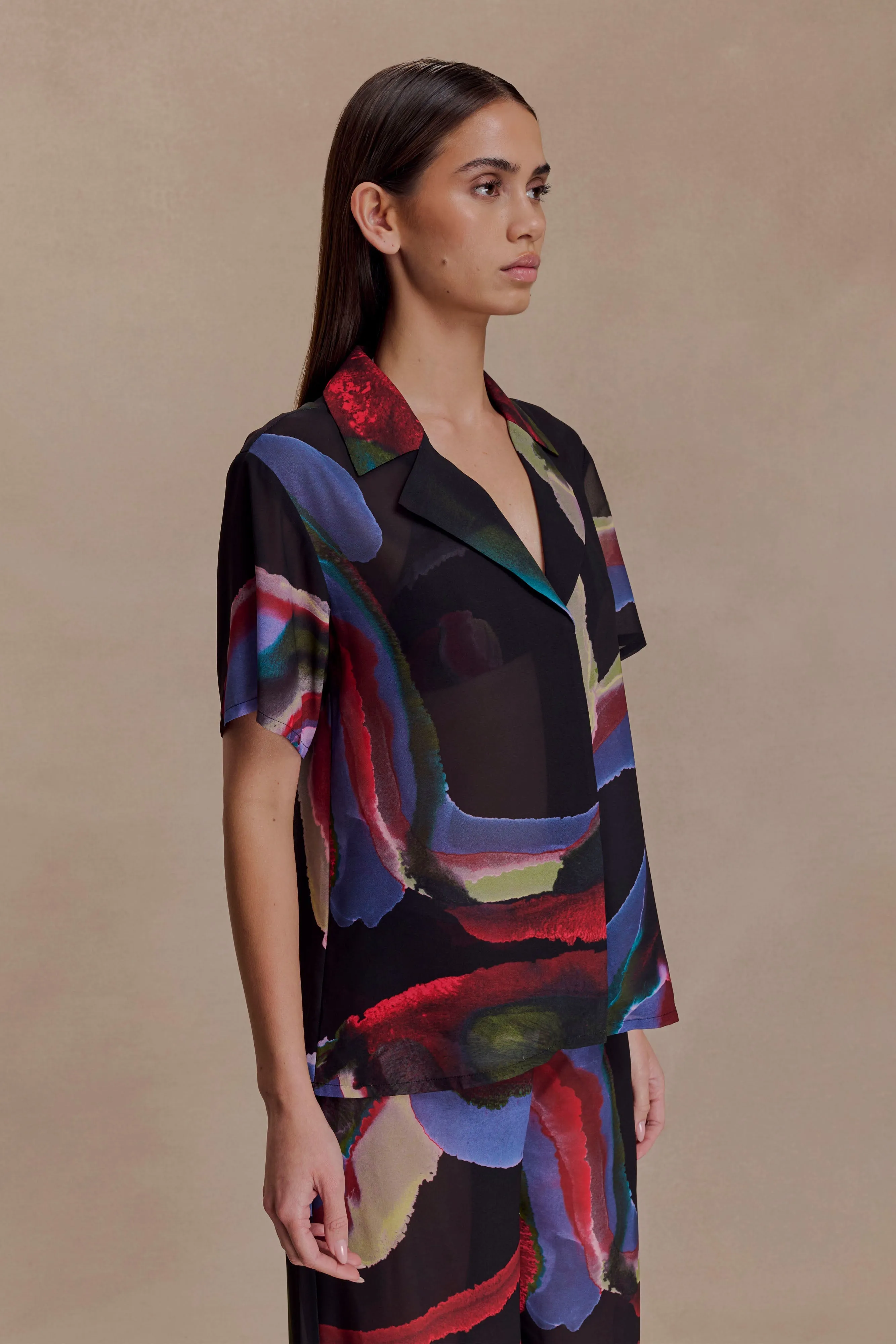 Rachel Chiffon Short Sleeve Shirt - Multi Fluid Reverie Print sold by Meshki product image thumbnail 3