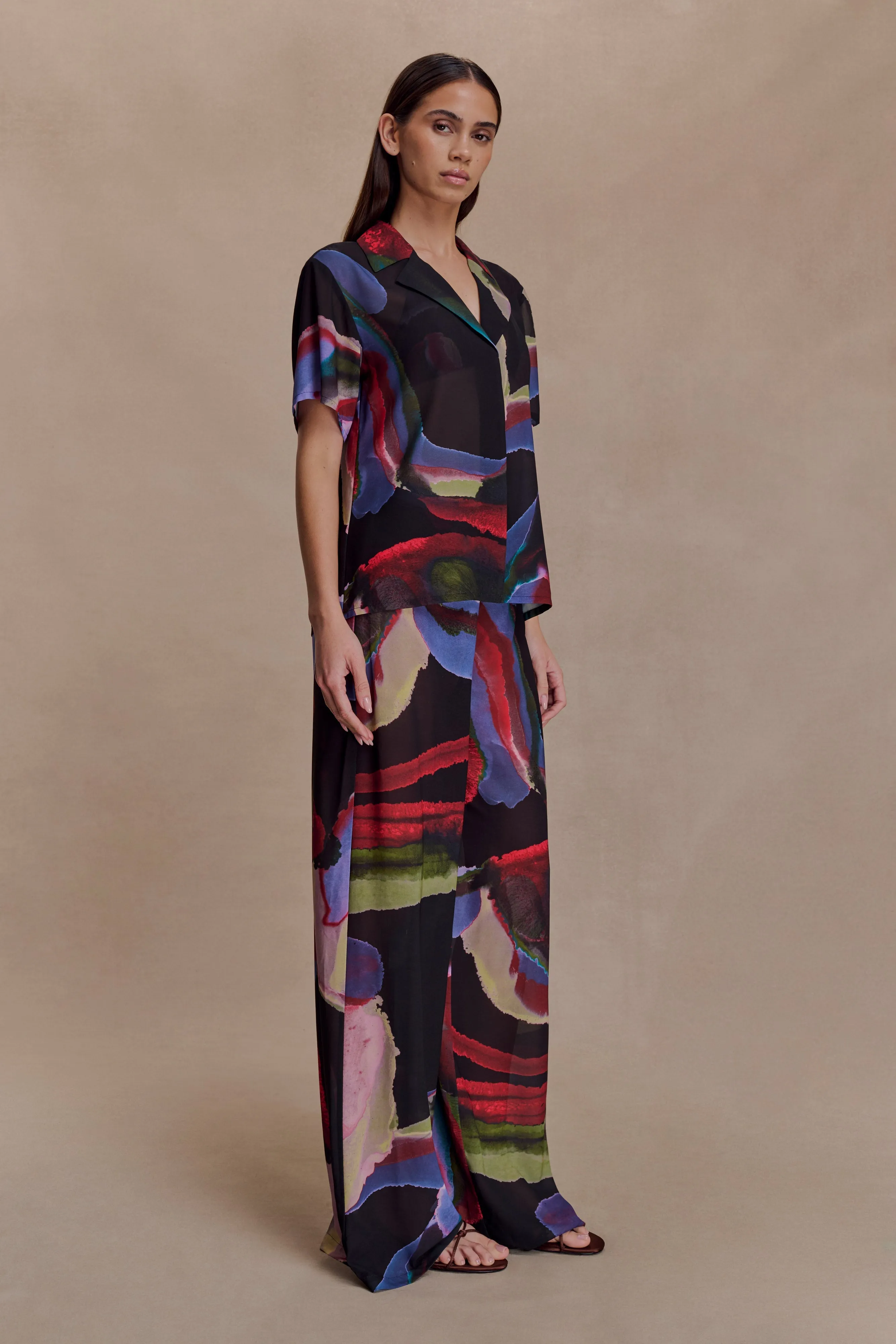 Rachel Chiffon Short Sleeve Shirt - Multi Fluid Reverie Print sold by Meshki product image thumbnail 4