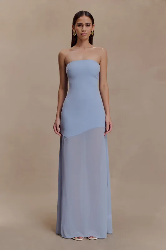 Mason Crepe And Chiffon Maxi Dress - Powder Blue sold by Meshki