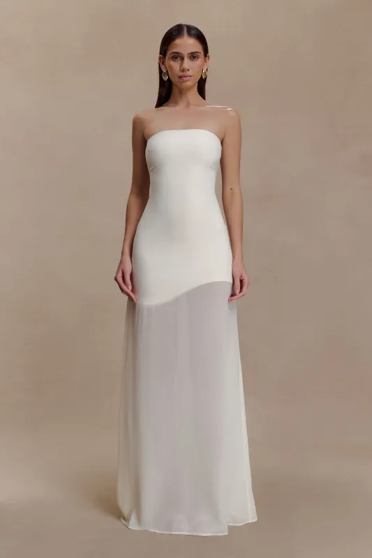 Mason Crepe And Chiffon Maxi Dress - Ivory sold by Meshki