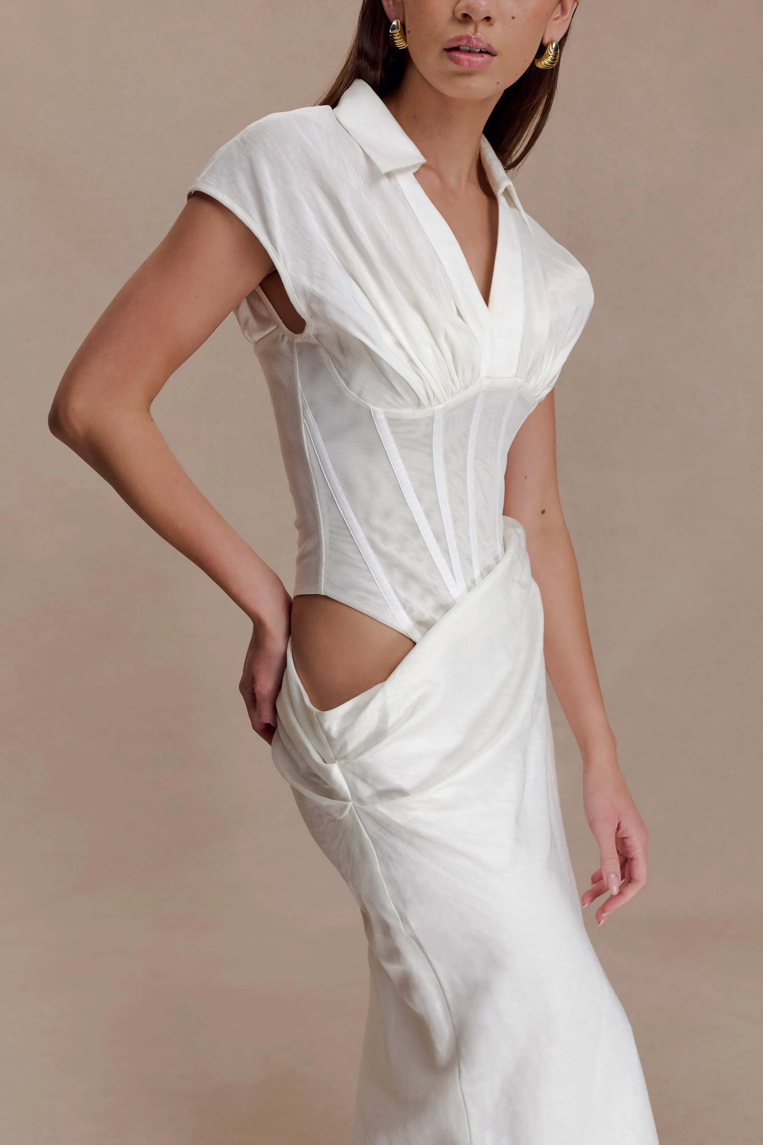 Saphira Shirt Corset Maxi Dress - White sold by Meshki product image thumbnail 3