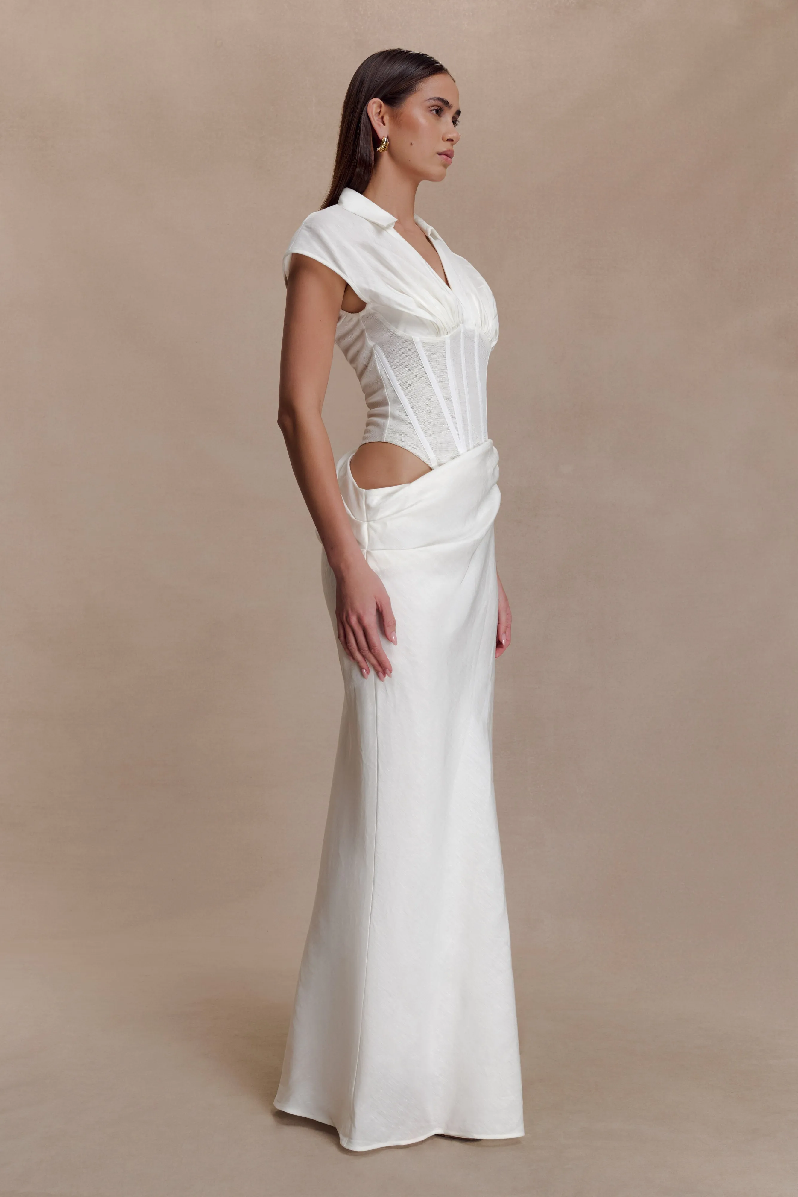 Saphira Shirt Corset Maxi Dress - White sold by Meshki product image thumbnail 4
