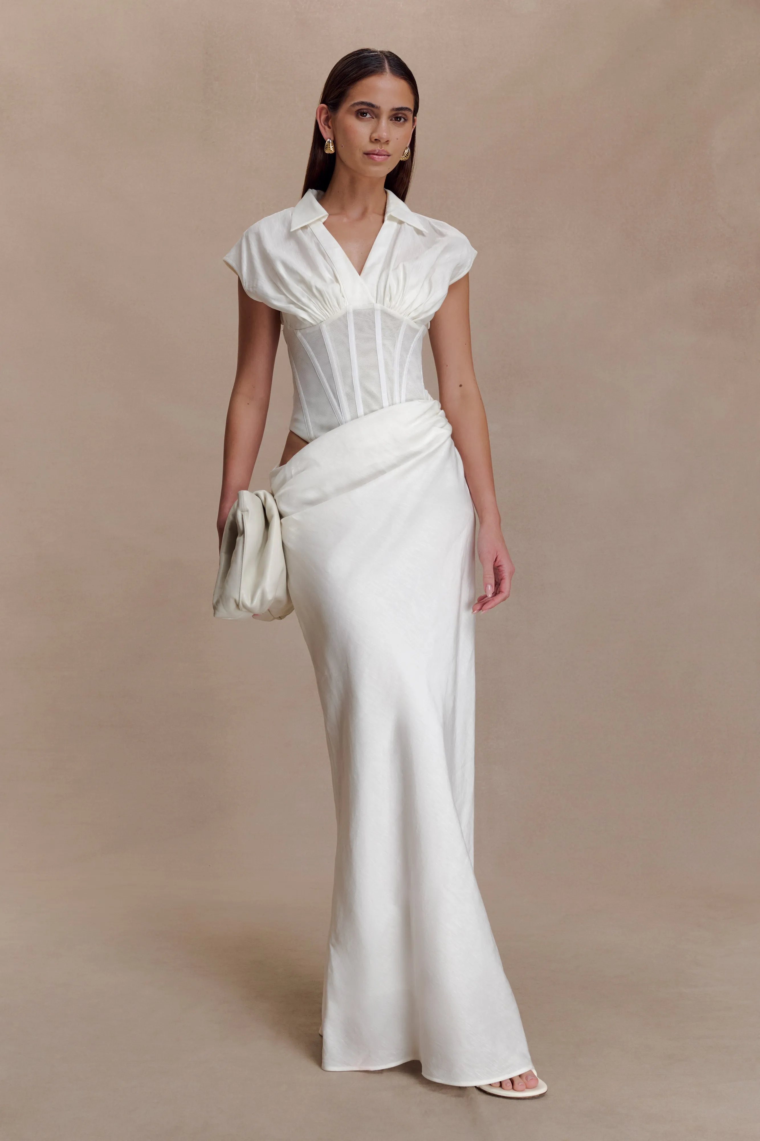 Saphira Shirt Corset Maxi Dress - White sold by Meshki