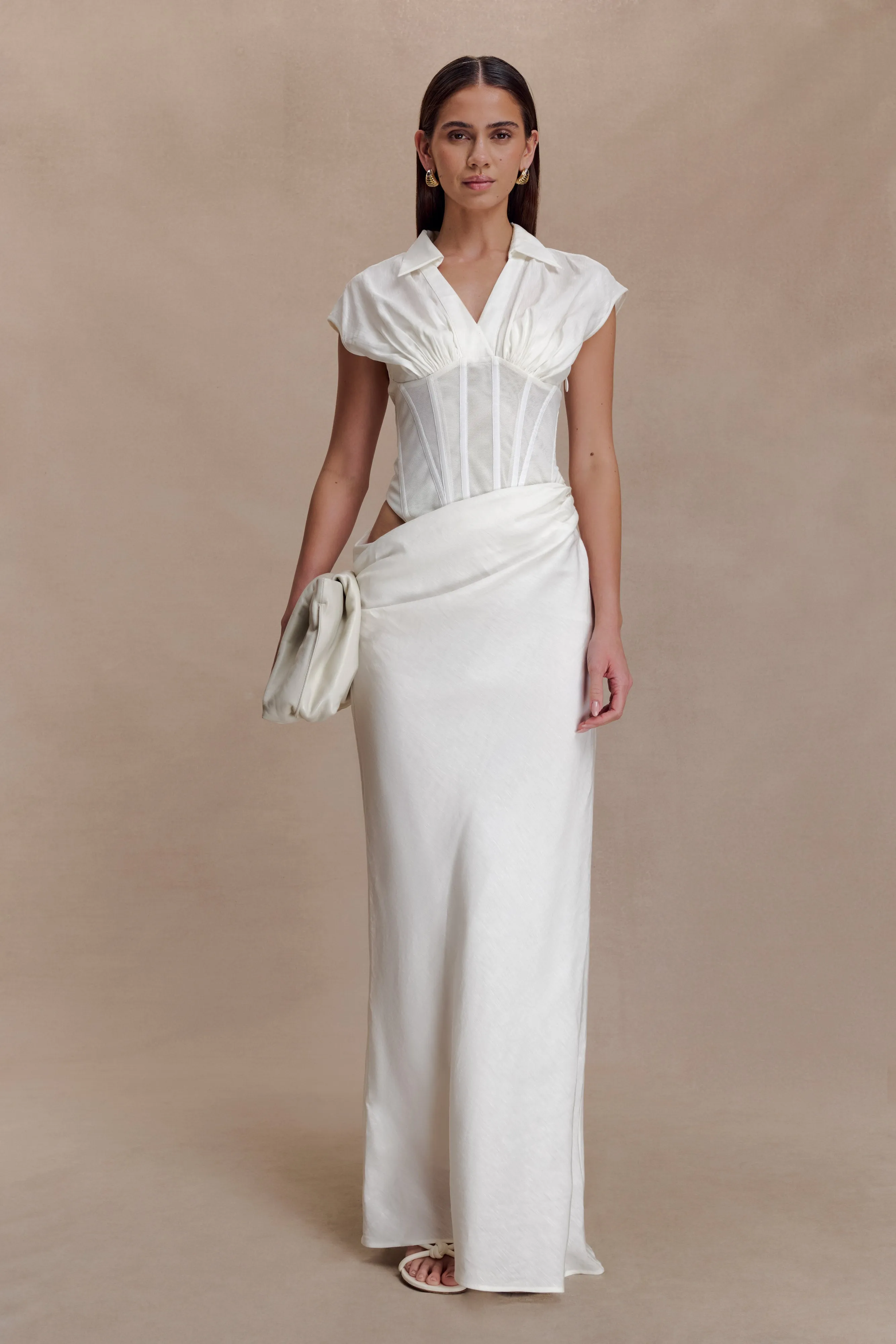 Saphira Shirt Corset Maxi Dress - White sold by Meshki product image thumbnail 5