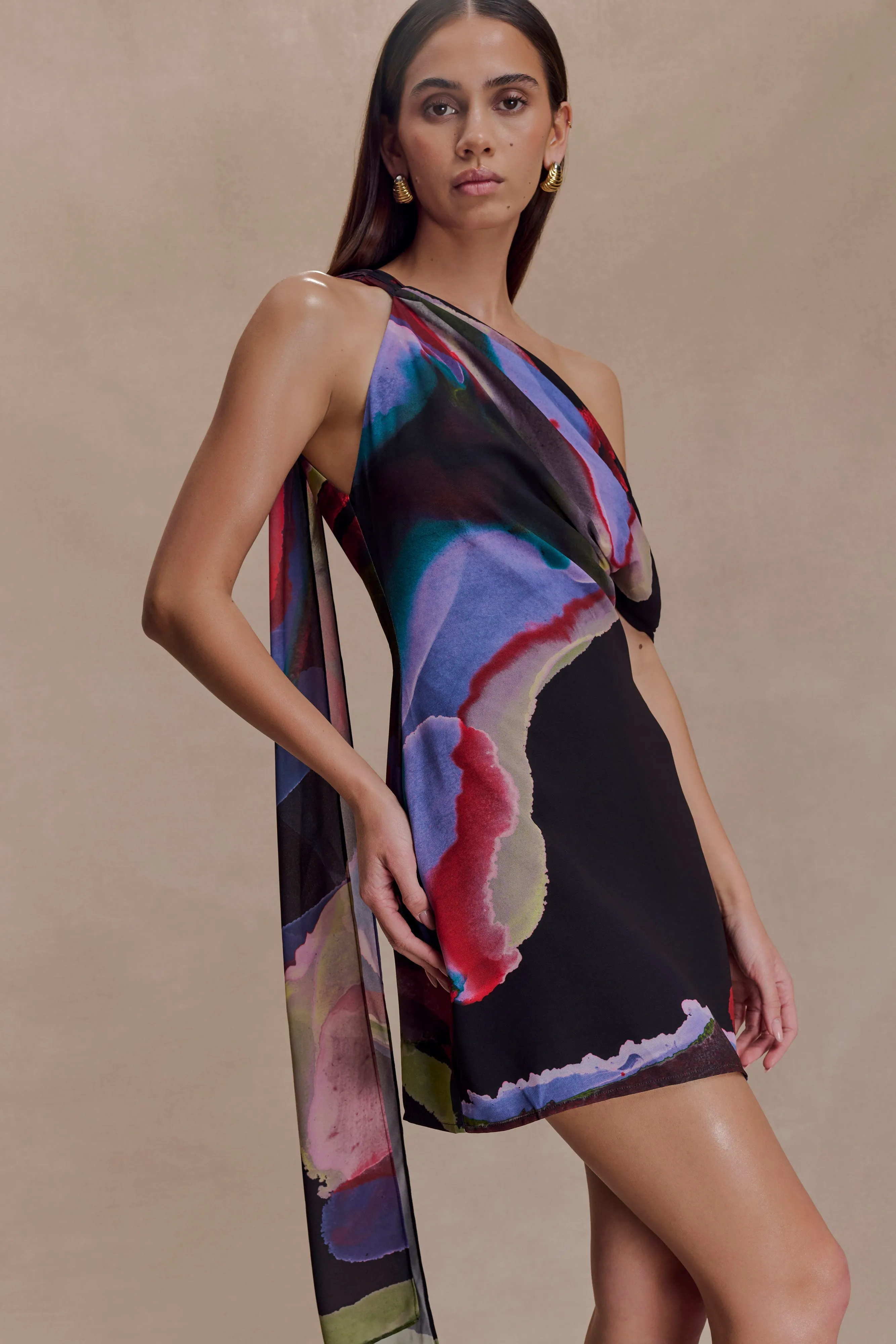 Daisie Chiffon Mini Dress - Multi Fluid Reverie Print sold by Meshki product image thumbnail 3