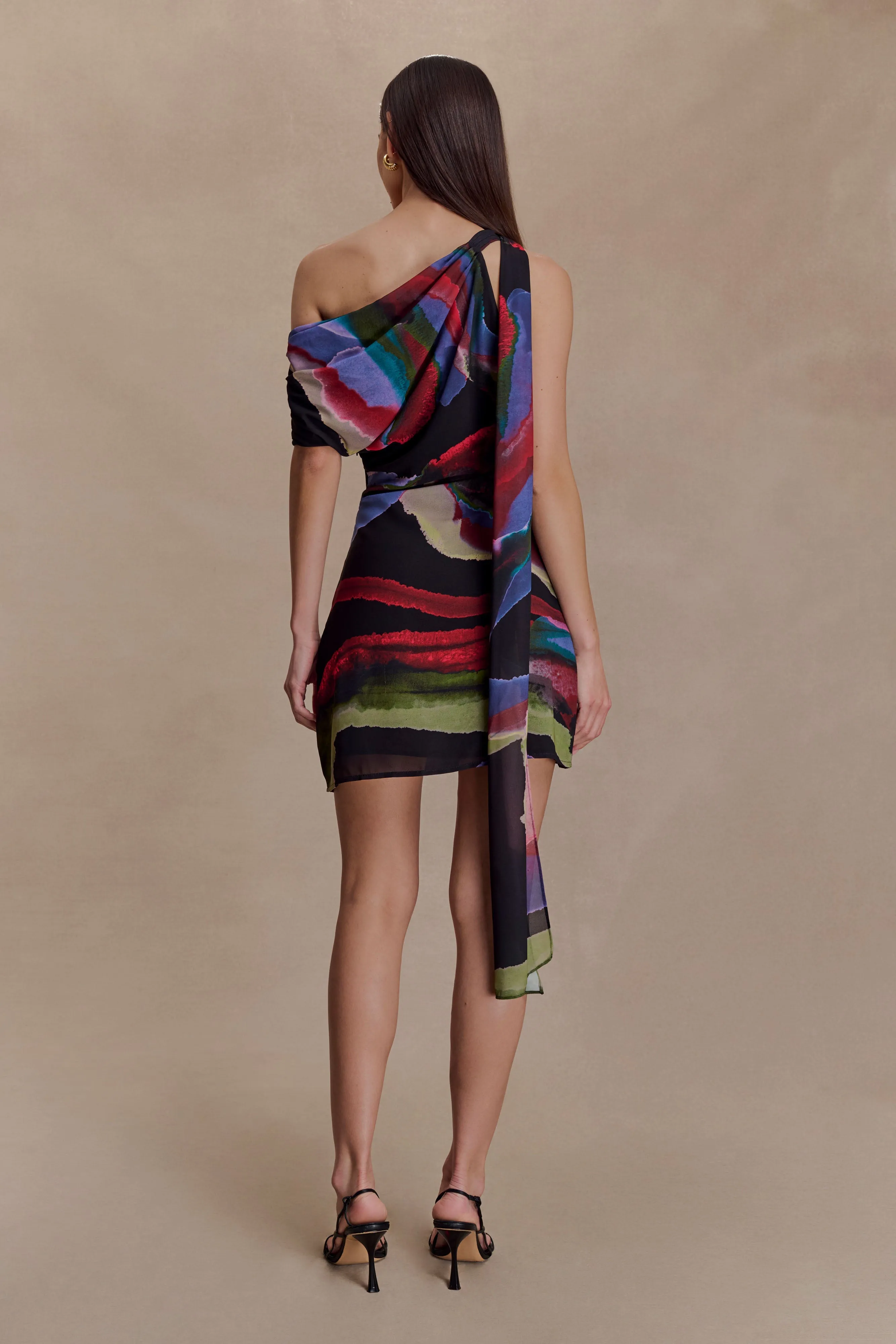 Daisie Chiffon Mini Dress - Multi Fluid Reverie Print sold by Meshki product image thumbnail 2